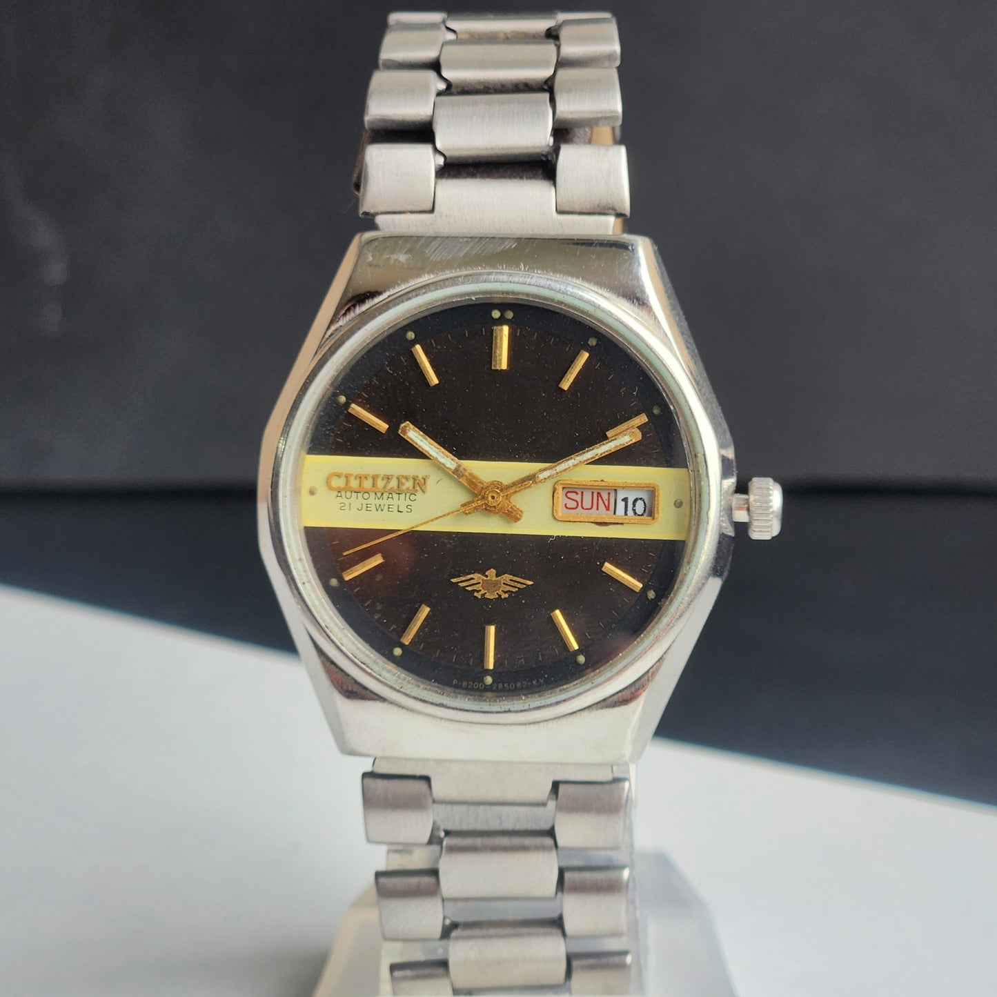 Vintage 1990 Original Citizen Automatic 8200 Black Face 21 Jewels Day-Date Japanese Men's Wrist Watch ET23