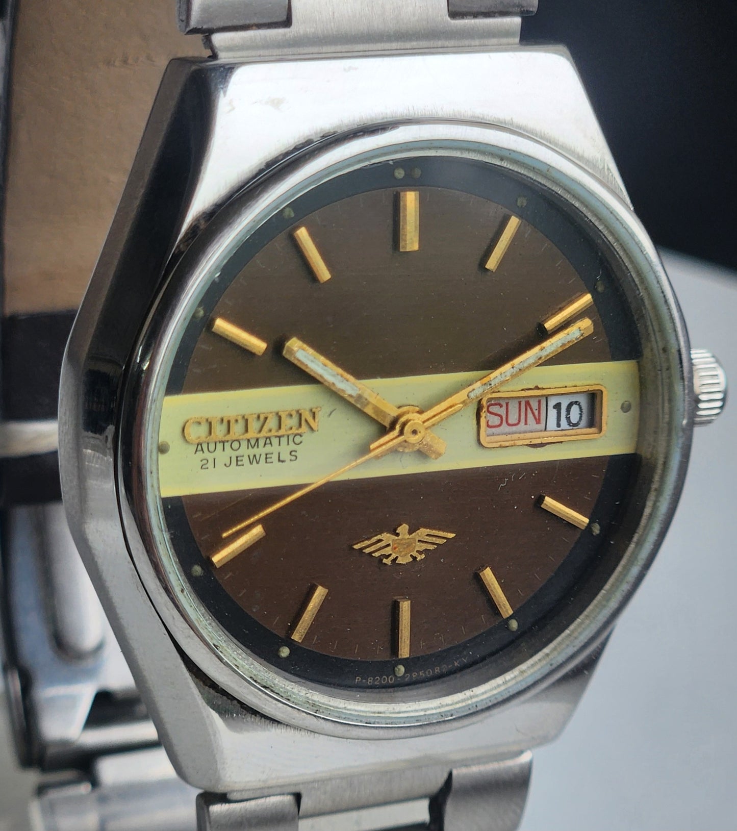 Vintage 1990 Original Citizen Automatic 8200 Black Face 21 Jewels Day-Date Japanese Men's Wrist Watch ET23