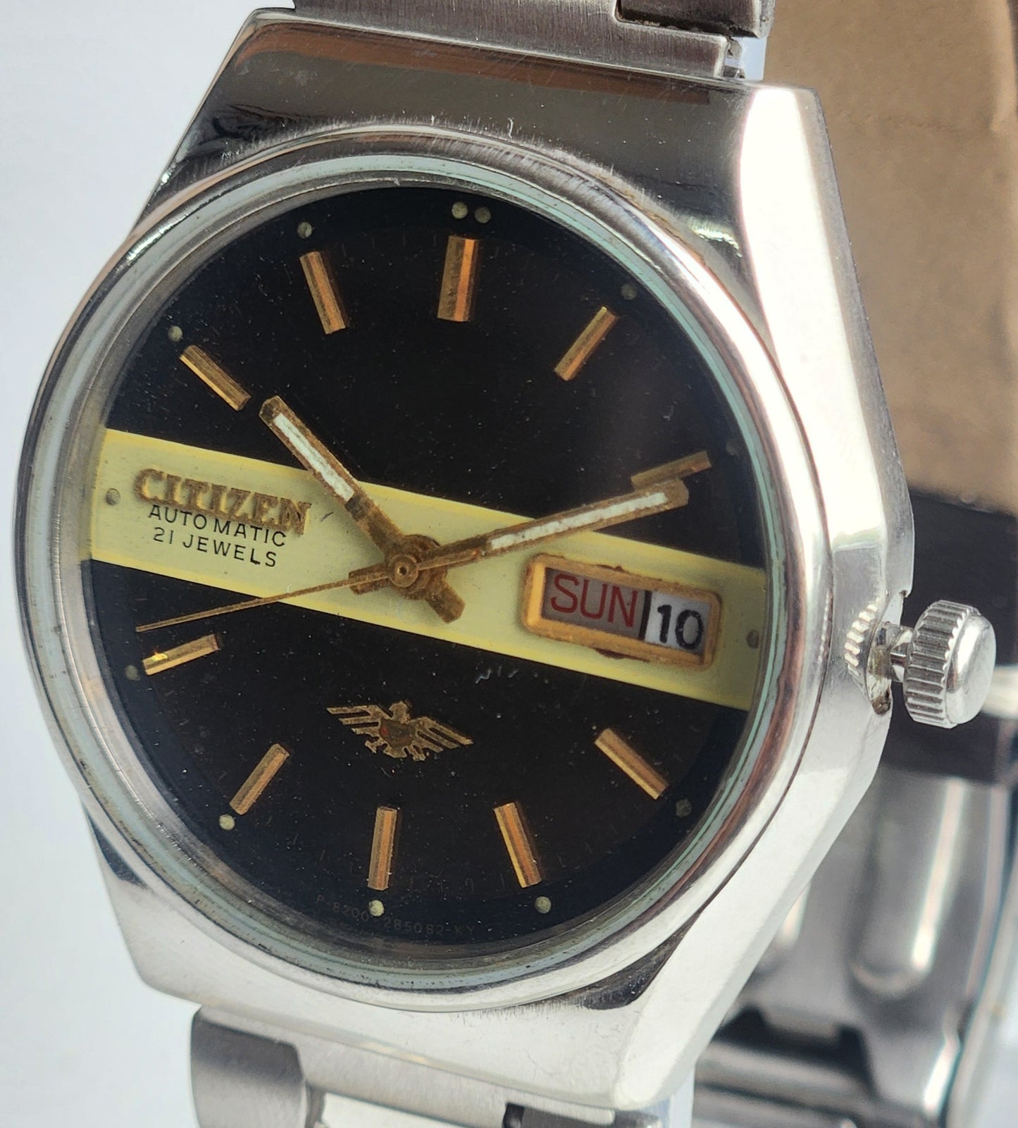 Vintage 1990 Original Citizen Automatic 8200 Black Face 21 Jewels Day-Date Japanese Men's Wrist Watch ET23