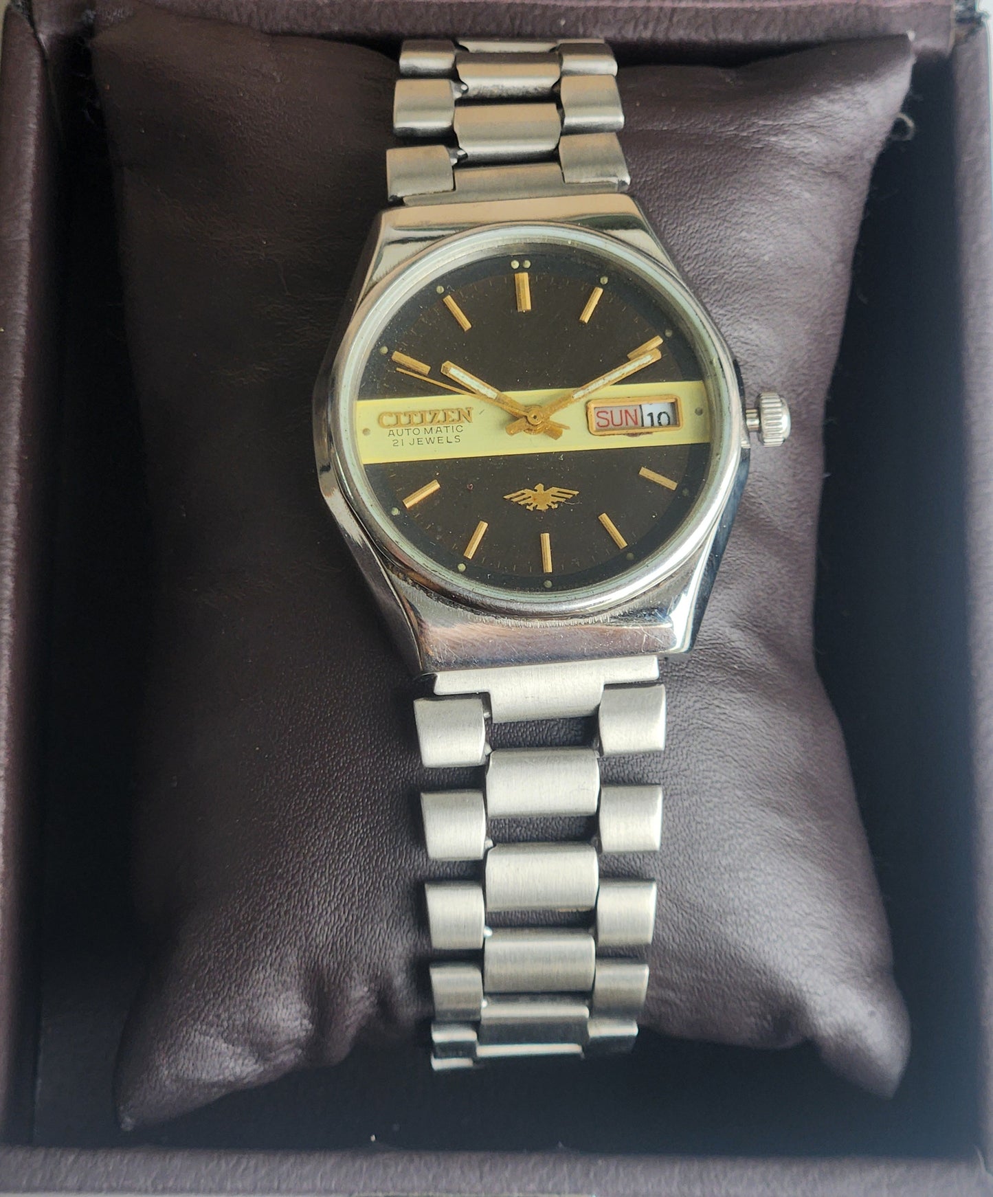 Vintage 1990 Original Citizen Automatic 8200 Black Face 21 Jewels Day-Date Japanese Men's Wrist Watch ET23