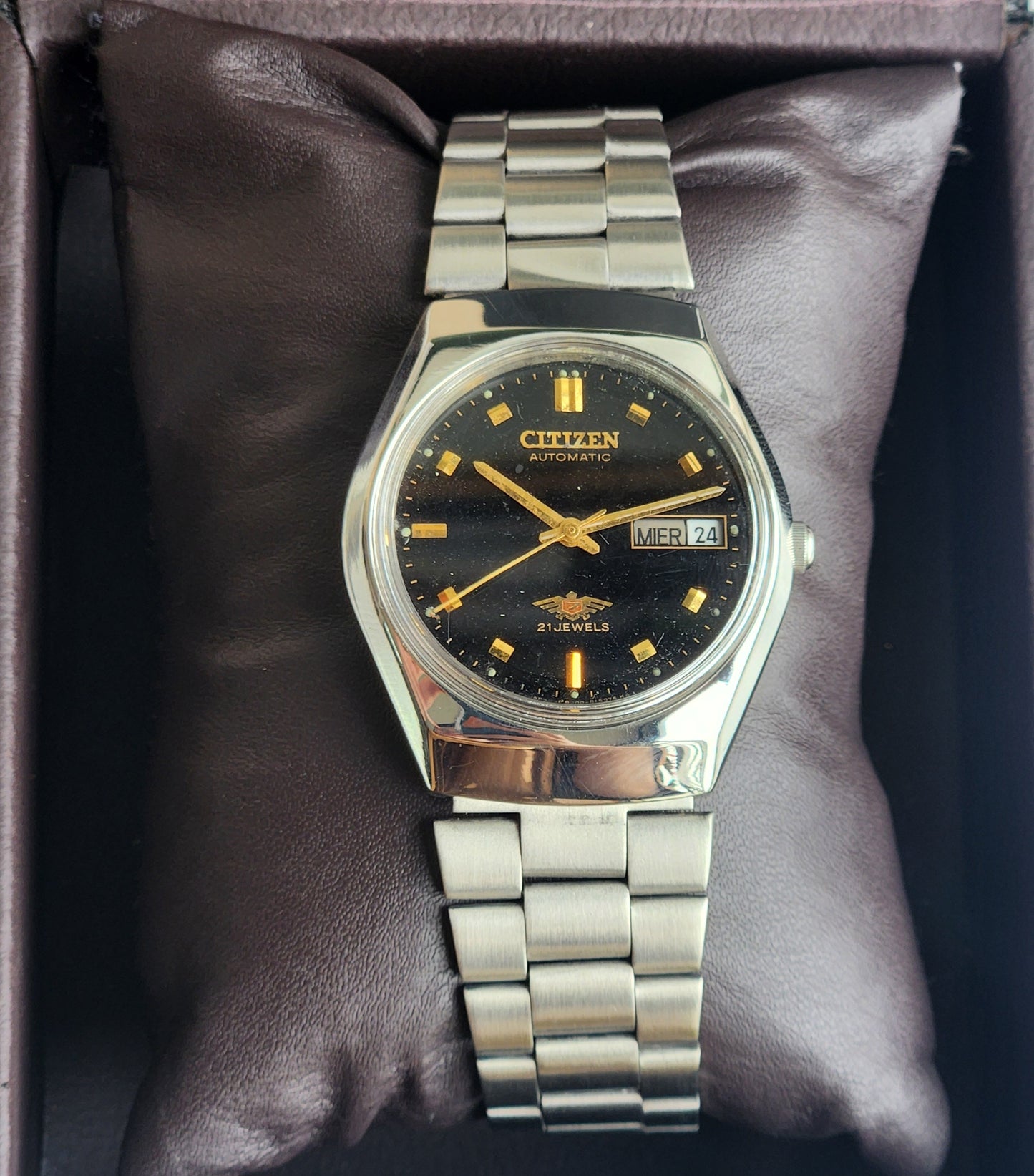 Vintage 1996 Original Citizen Automatic 8200 Black Face 21 Jewels Day-Date Japanese Men's Wrist Watch ET25