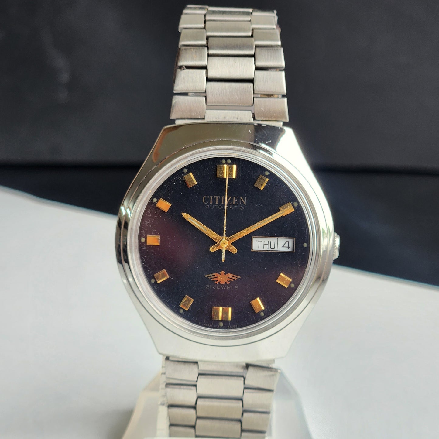 Vintage 1995 Original Citizen Automatic 8200 Black Face 21 Jewels Day-Date Japanese Men's Wrist Watch ET27