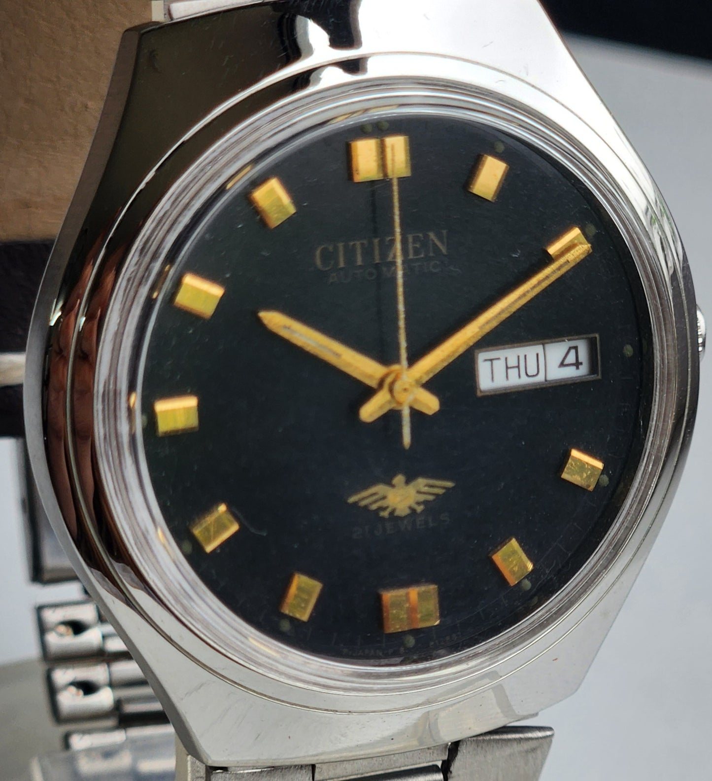 Vintage 1995 Original Citizen Automatic 8200 Black Face 21 Jewels Day-Date Japanese Men's Wrist Watch ET27