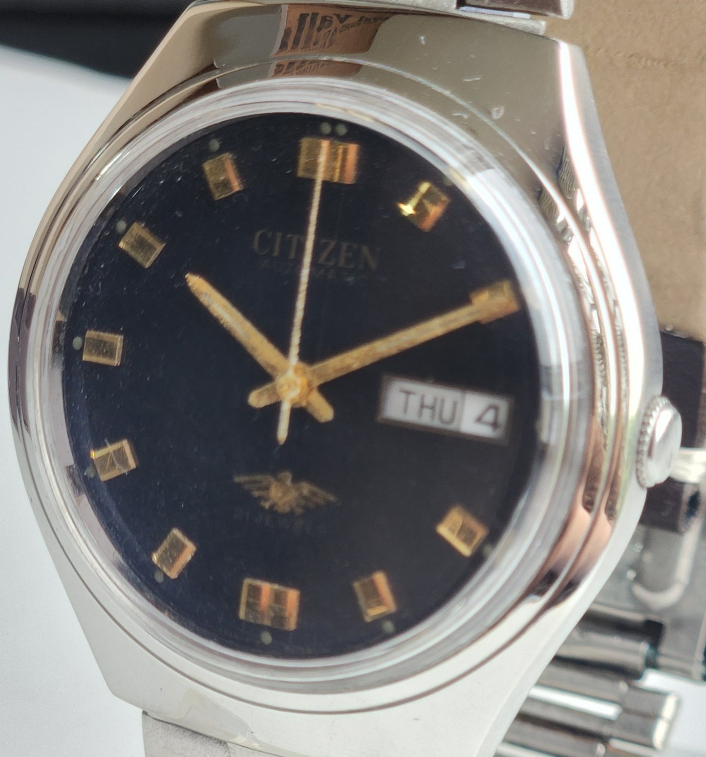 Vintage 1995 Original Citizen Automatic 8200 Black Face 21 Jewels Day-Date Japanese Men's Wrist Watch ET27