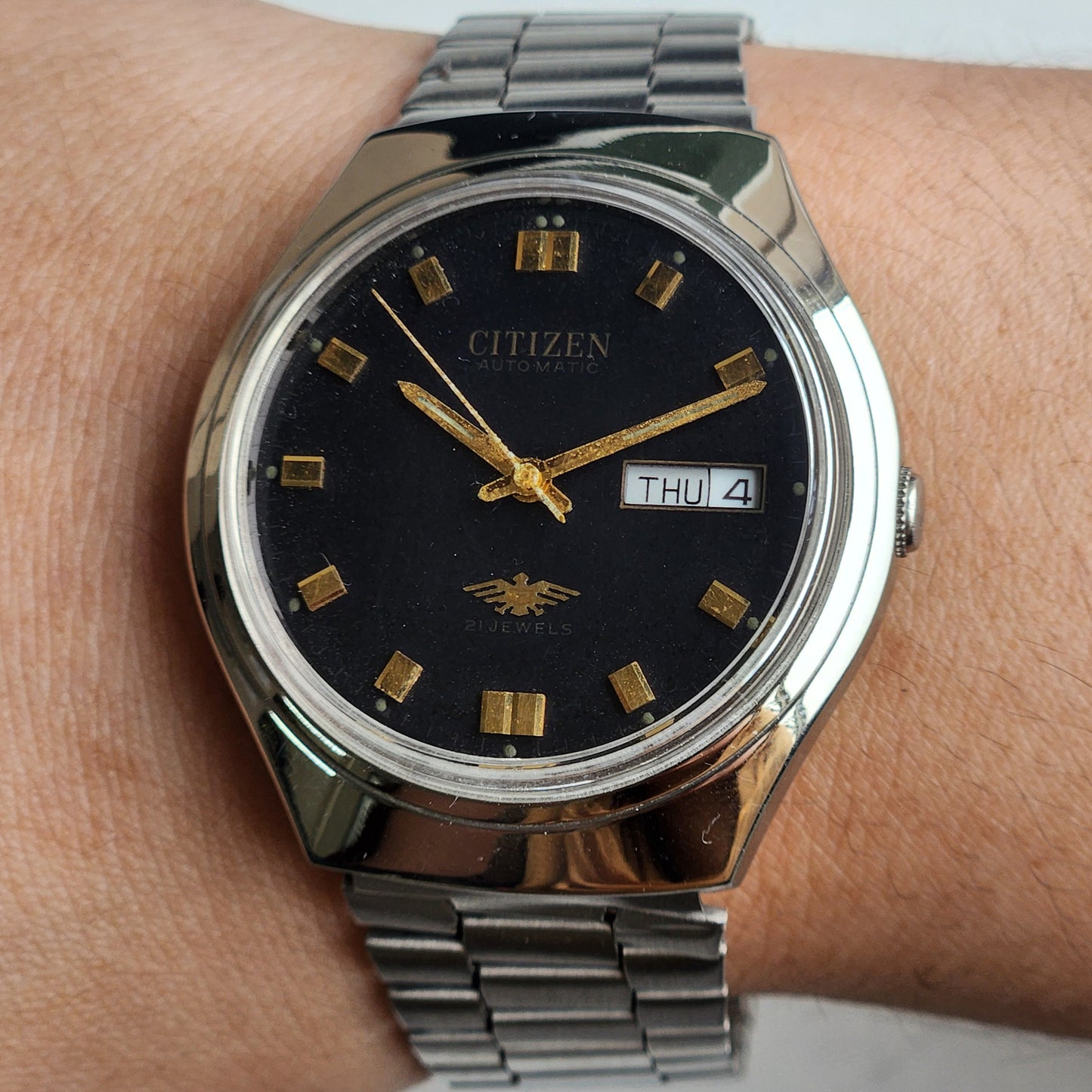 Vintage 1995 Original Citizen Automatic 8200 Black Face 21 Jewels Day-Date Japanese Men's Wrist Watch ET27