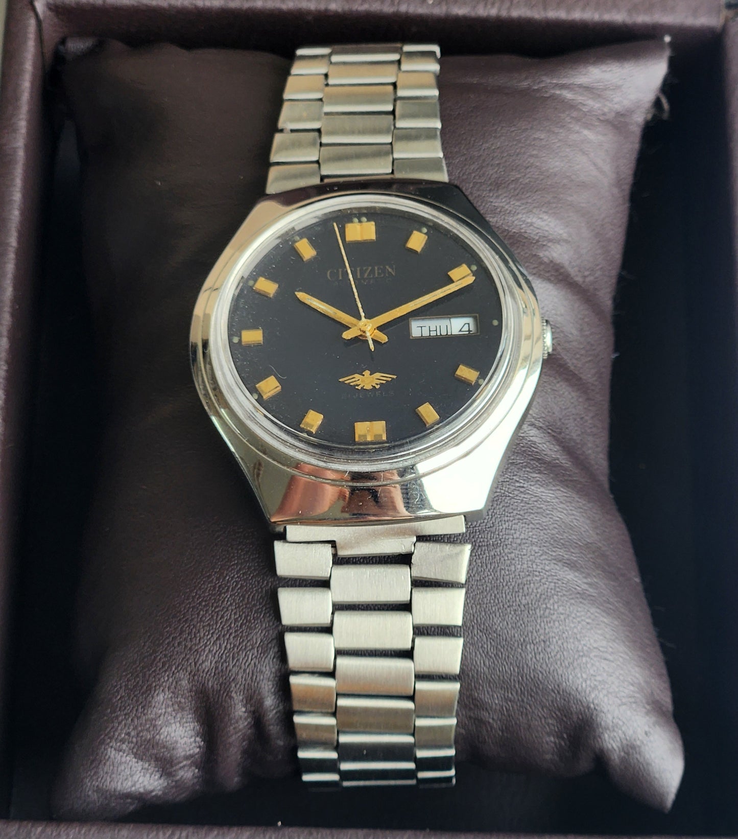 Vintage 1995 Original Citizen Automatic 8200 Black Face 21 Jewels Day-Date Japanese Men's Wrist Watch ET27