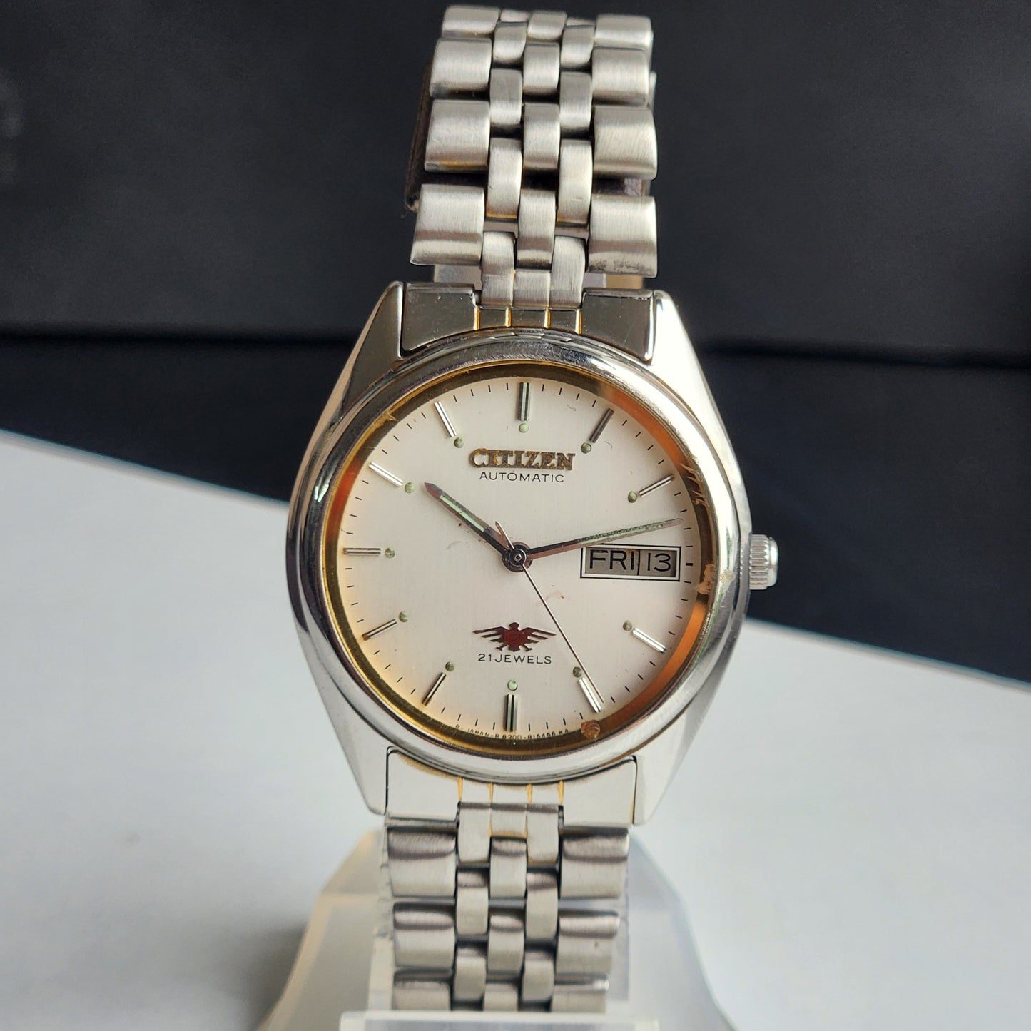 Vintage 1990 Original Citizen Automatic 8200 White Face 21 Jewels Day-Date Japanese Men's Wrist Watch ET28
