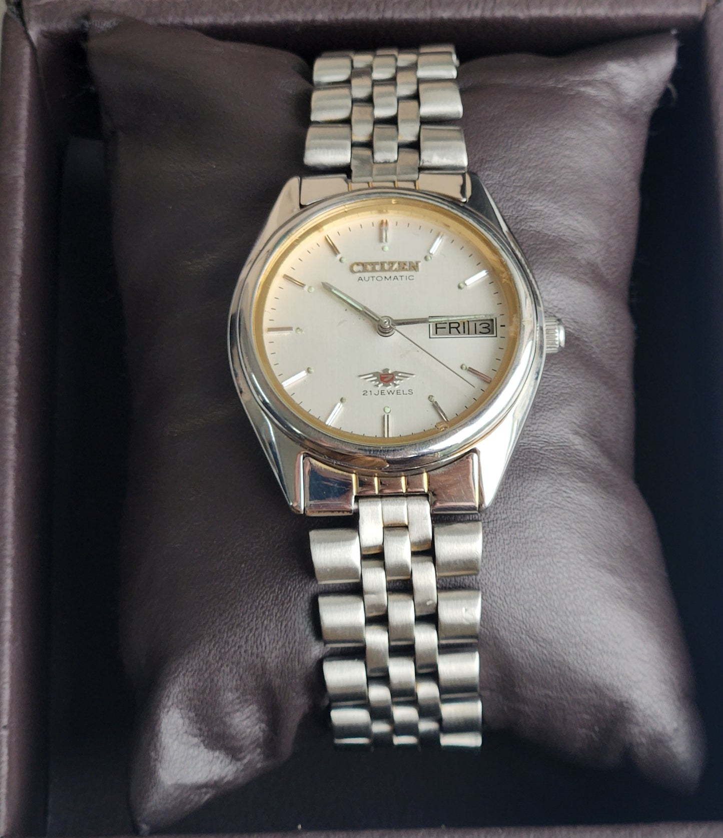 Vintage 1990 Original Citizen Automatic 8200 White Face 21 Jewels Day-Date Japanese Men's Wrist Watch ET28