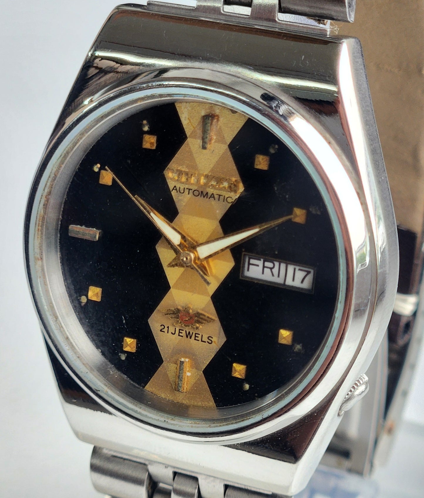 Vintage 1981 Original Citizen Automatic 8200 Black Face 21 Jewels Day-Date Japanese Men's Wrist Watch ET29
