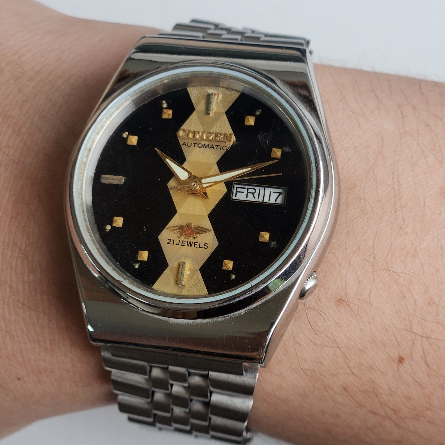 Vintage 1981 Original Citizen Automatic 8200 Black Face 21 Jewels Day-Date Japanese Men's Wrist Watch ET29