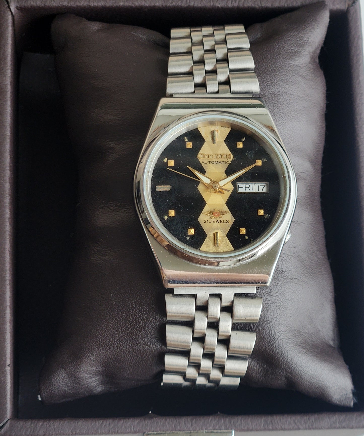Vintage 1981 Original Citizen Automatic 8200 Black Face 21 Jewels Day-Date Japanese Men's Wrist Watch ET29