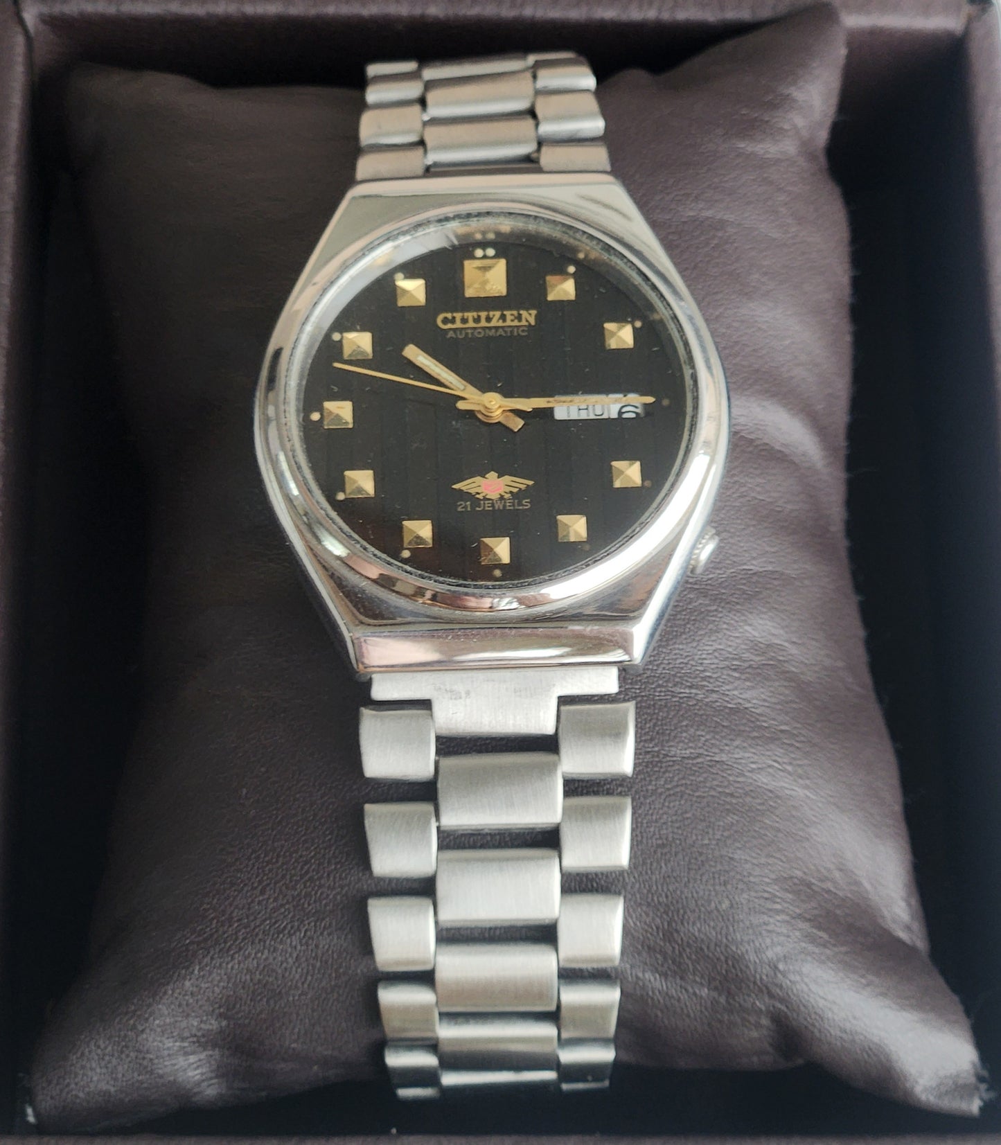 Vintage 1995 Original Citizen Automatic 8200 Black Face 21 Jewels Day-Date Japanese Men's Wrist Watch ET30