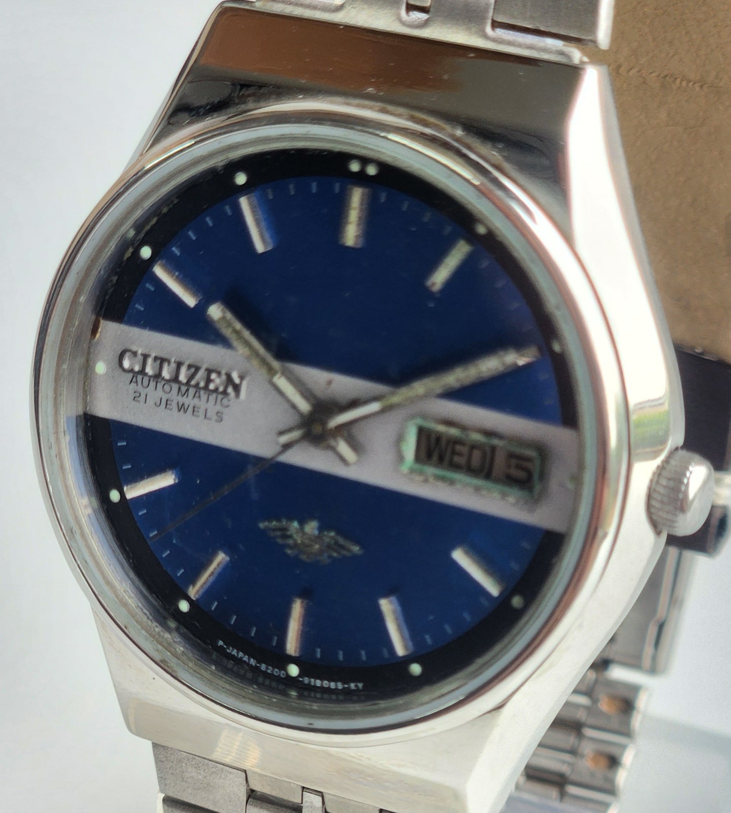 Vintage 1980 Original Citizen Automatic 8200 Blue Face 21 Jewels Day-Date Japanese Men's Wrist Watch ET31