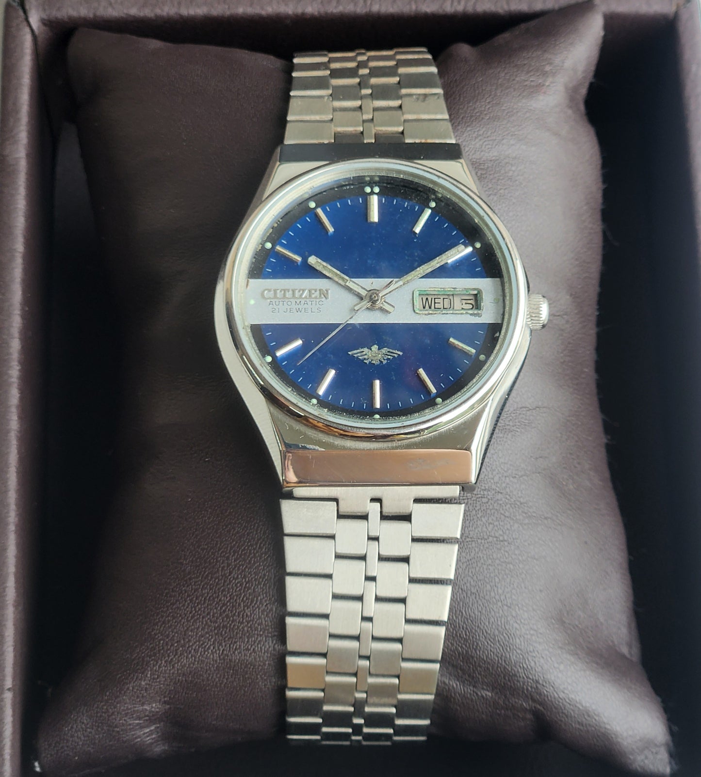 Vintage 1980 Original Citizen Automatic 8200 Blue Face 21 Jewels Day-Date Japanese Men's Wrist Watch ET31