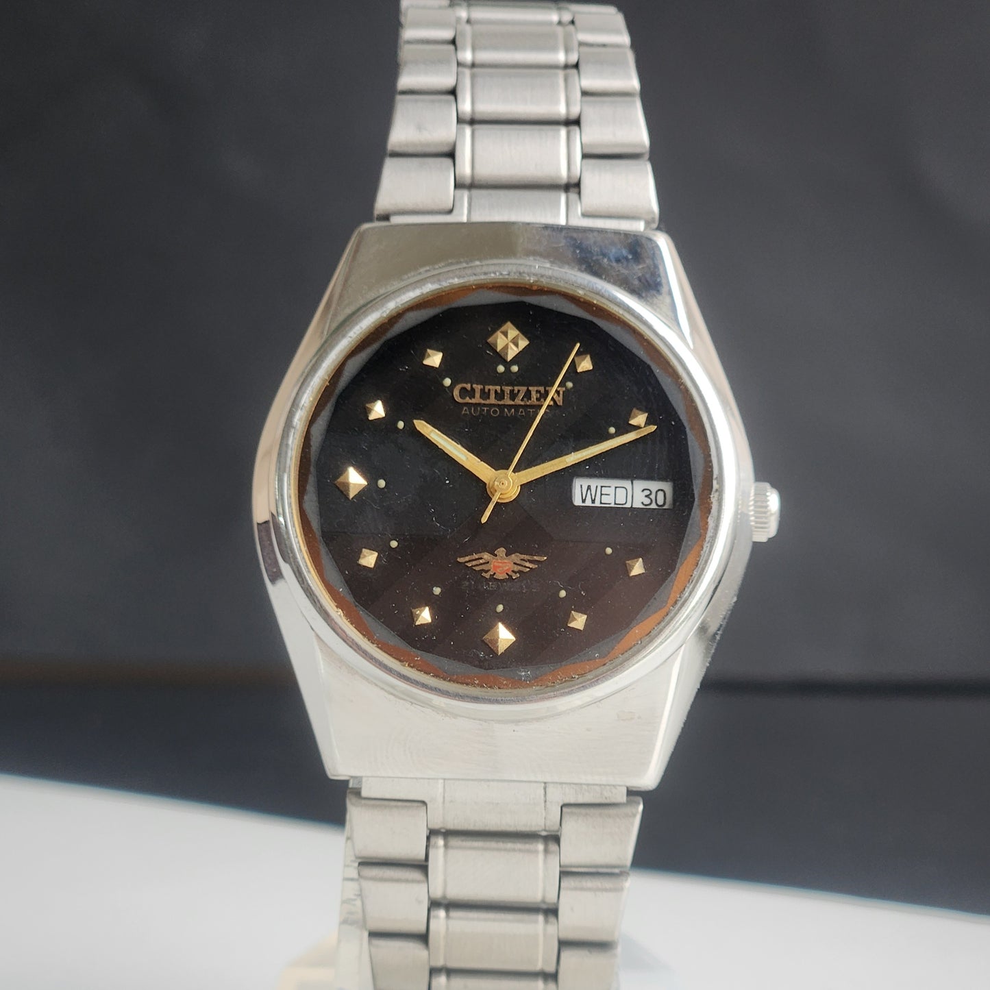Vintage 1990 Original Citizen Automatic 8200 Black Face 21 Jewels Day-Date Japanese Men's Wrist Watch ET33