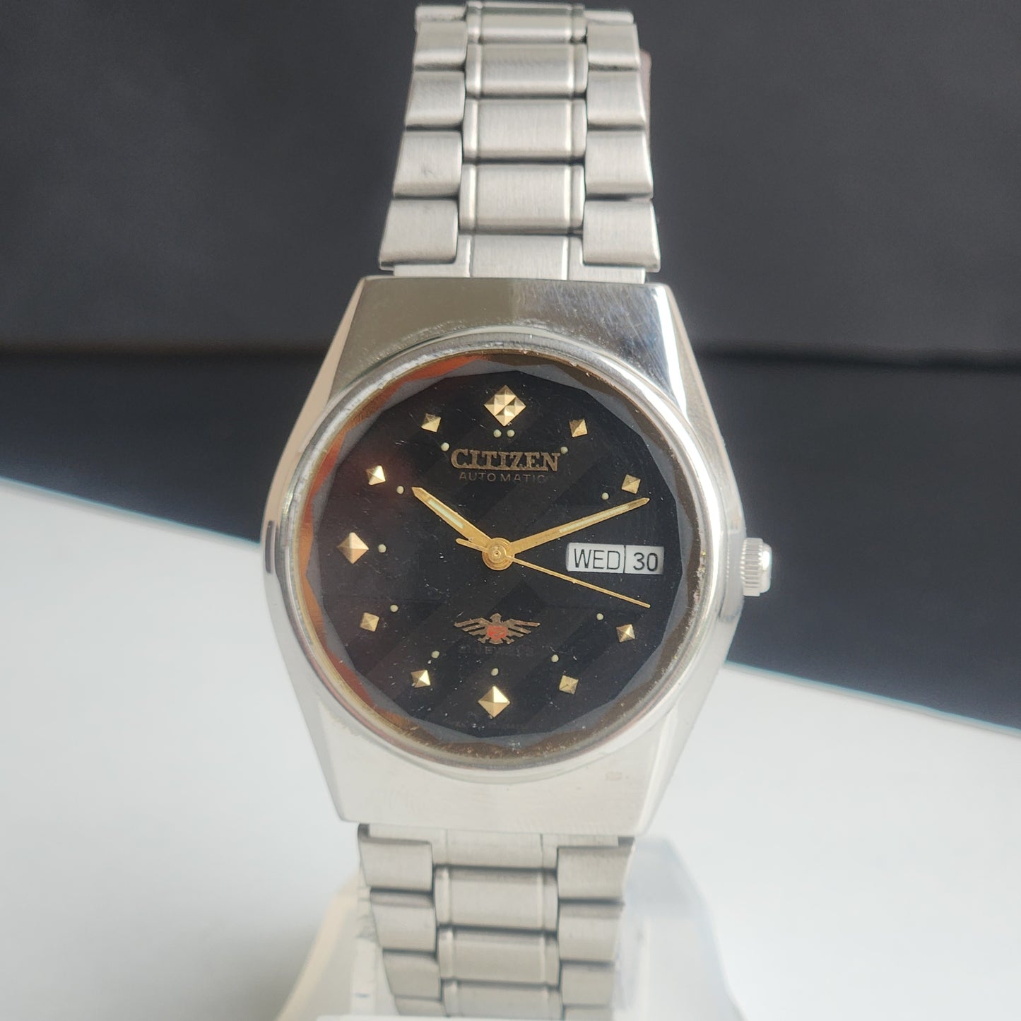 Vintage 1990 Original Citizen Automatic 8200 Black Face 21 Jewels Day-Date Japanese Men's Wrist Watch ET33