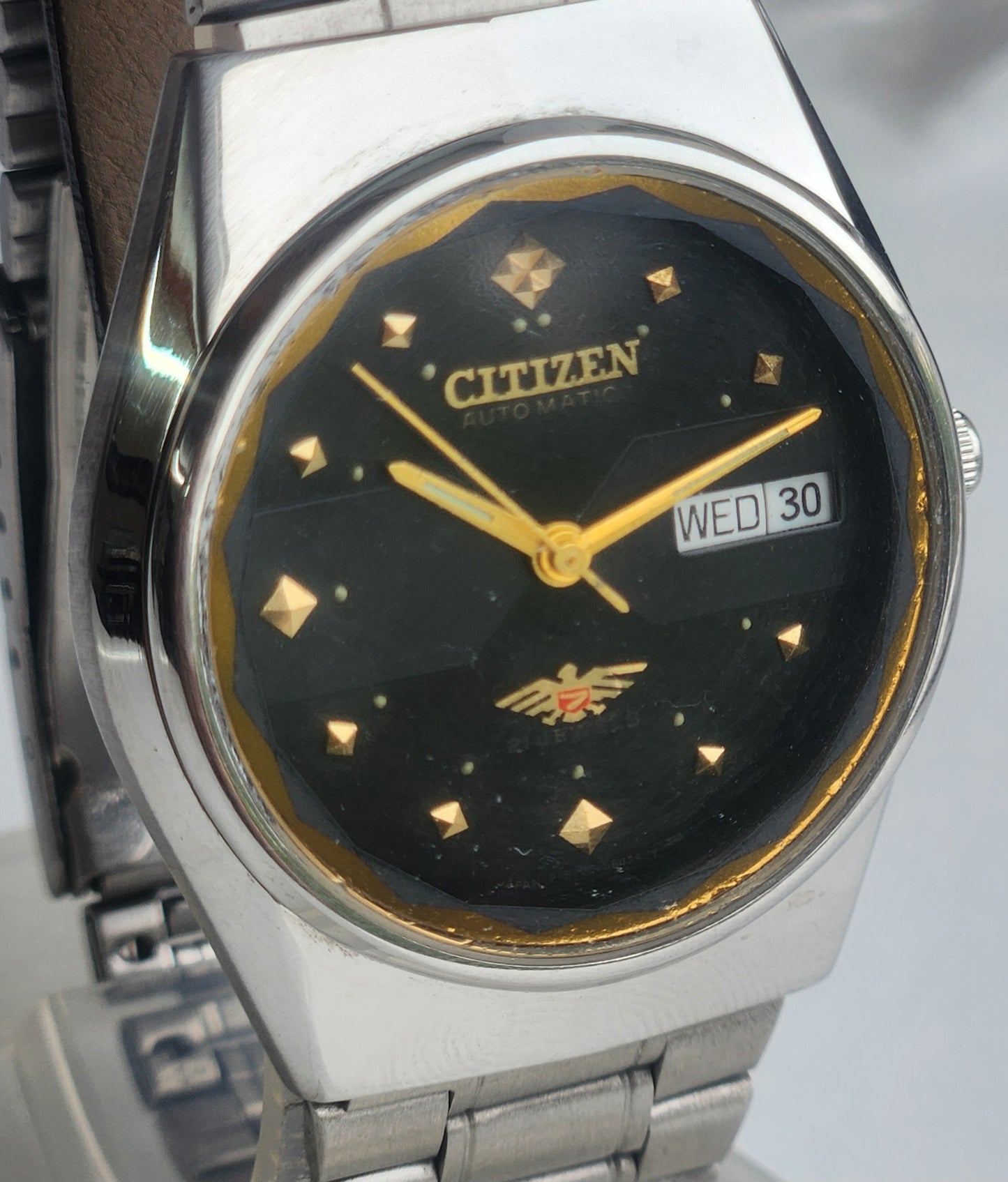 Vintage 1990 Original Citizen Automatic 8200 Black Face 21 Jewels Day-Date Japanese Men's Wrist Watch ET33