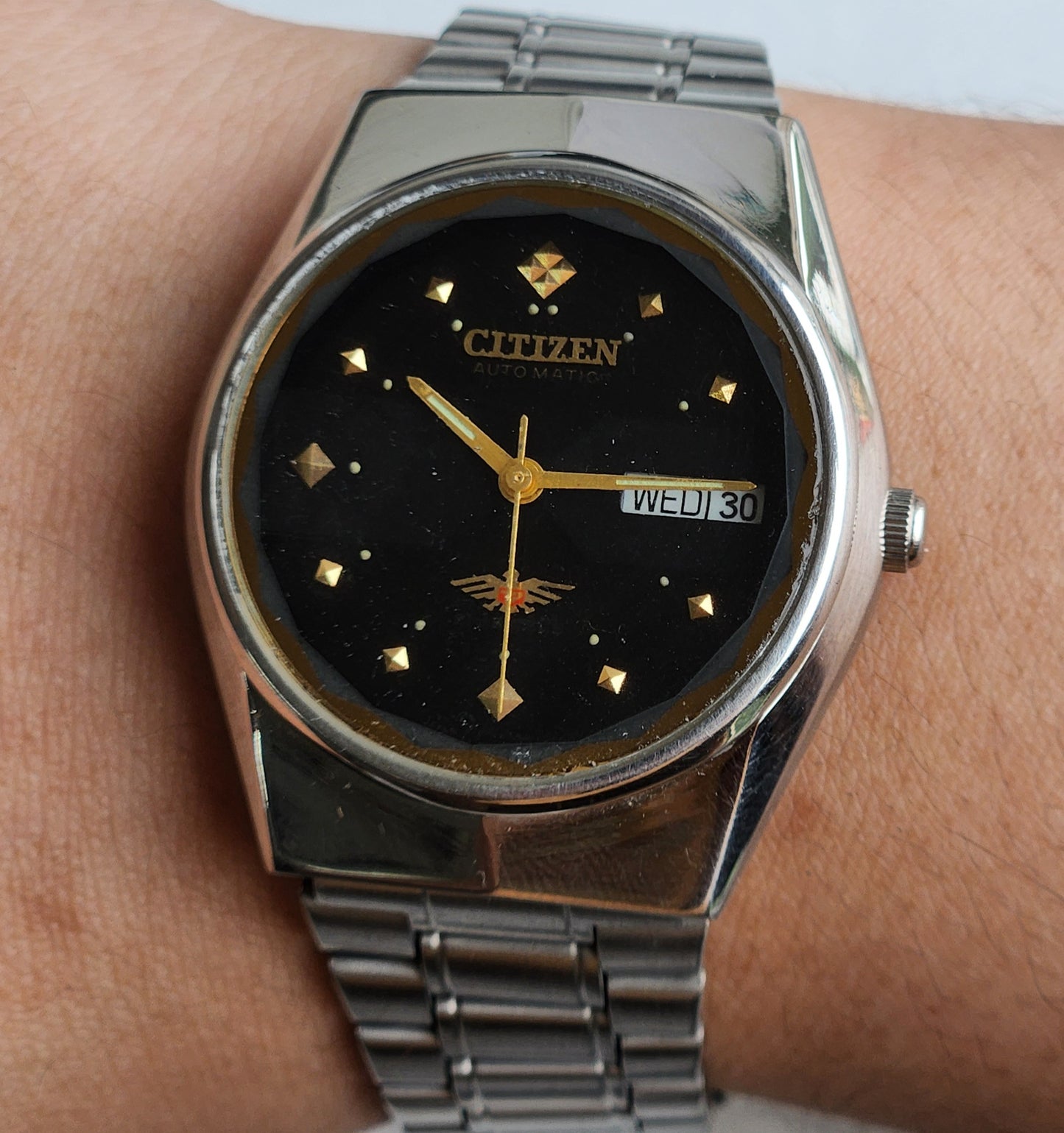 Vintage 1990 Original Citizen Automatic 8200 Black Face 21 Jewels Day-Date Japanese Men's Wrist Watch ET33