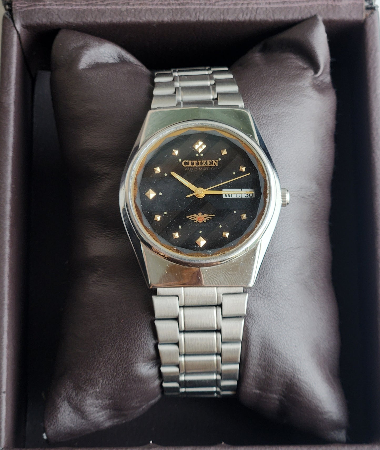 Vintage 1990 Original Citizen Automatic 8200 Black Face 21 Jewels Day-Date Japanese Men's Wrist Watch ET33