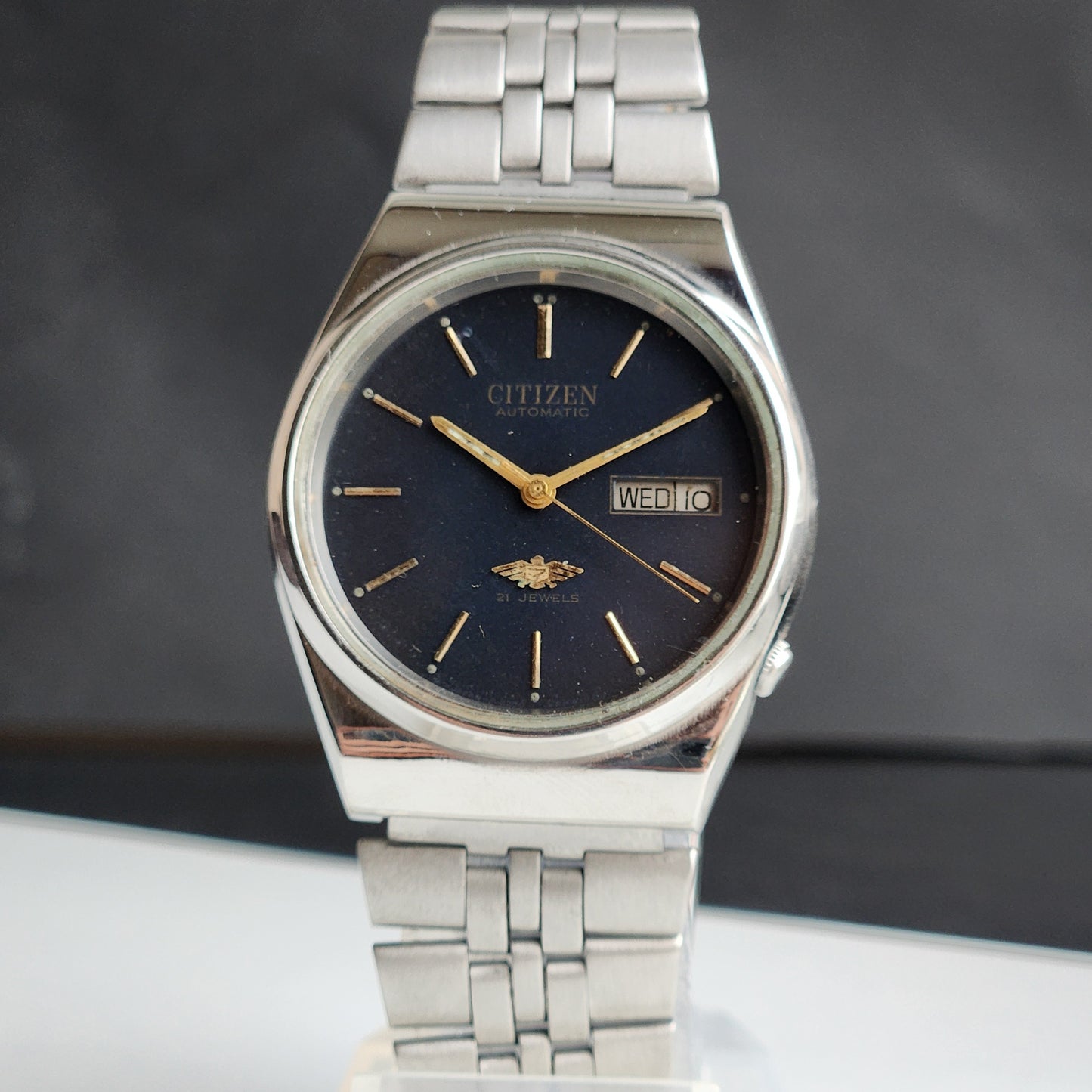 Vintage 1986 Original Citizen Automatic 8200 Black Face 21 Jewels Day-Date Japanese Men's Wrist Watch ET39
