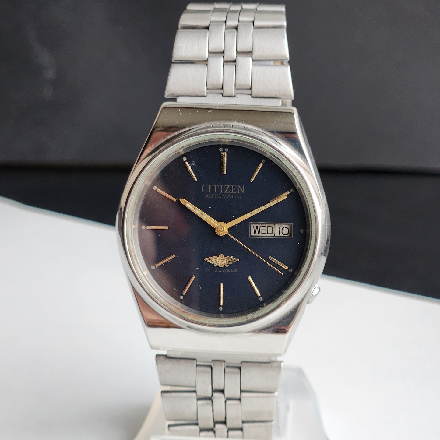 Vintage 1986 Original Citizen Automatic 8200 Black Face 21 Jewels Day-Date Japanese Men's Wrist Watch ET39