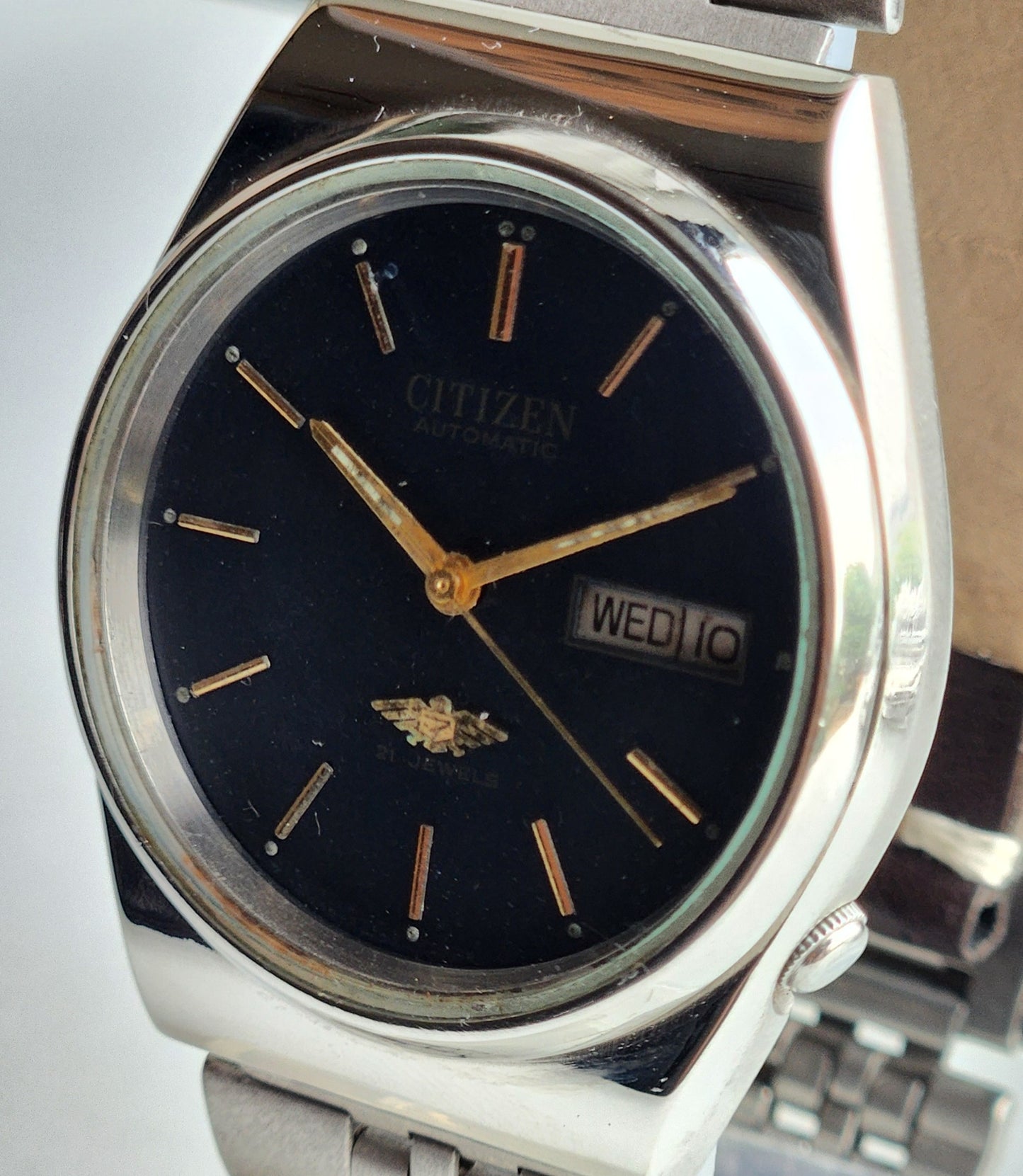 Vintage 1986 Original Citizen Automatic 8200 Black Face 21 Jewels Day-Date Japanese Men's Wrist Watch ET39