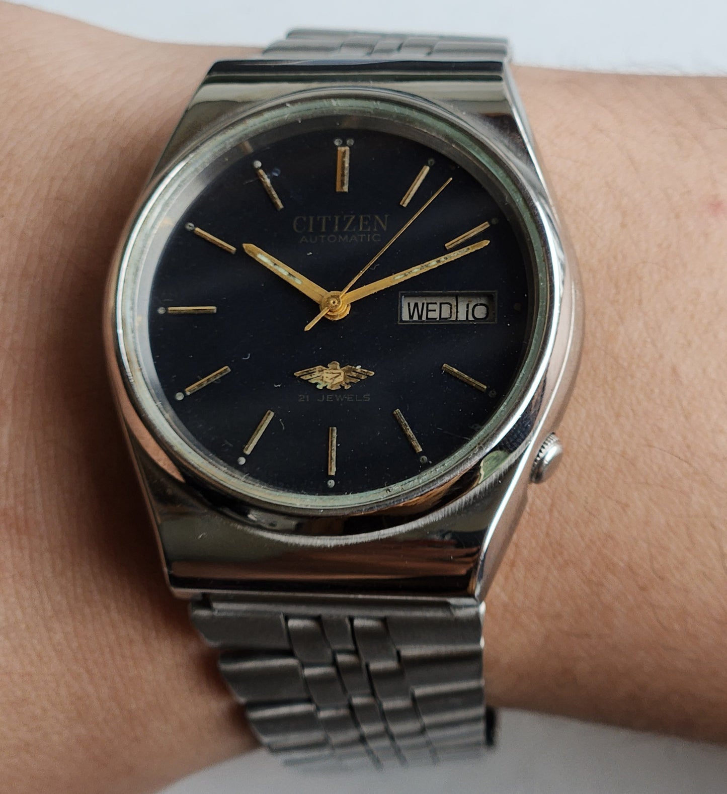 Vintage 1986 Original Citizen Automatic 8200 Black Face 21 Jewels Day-Date Japanese Men's Wrist Watch ET39