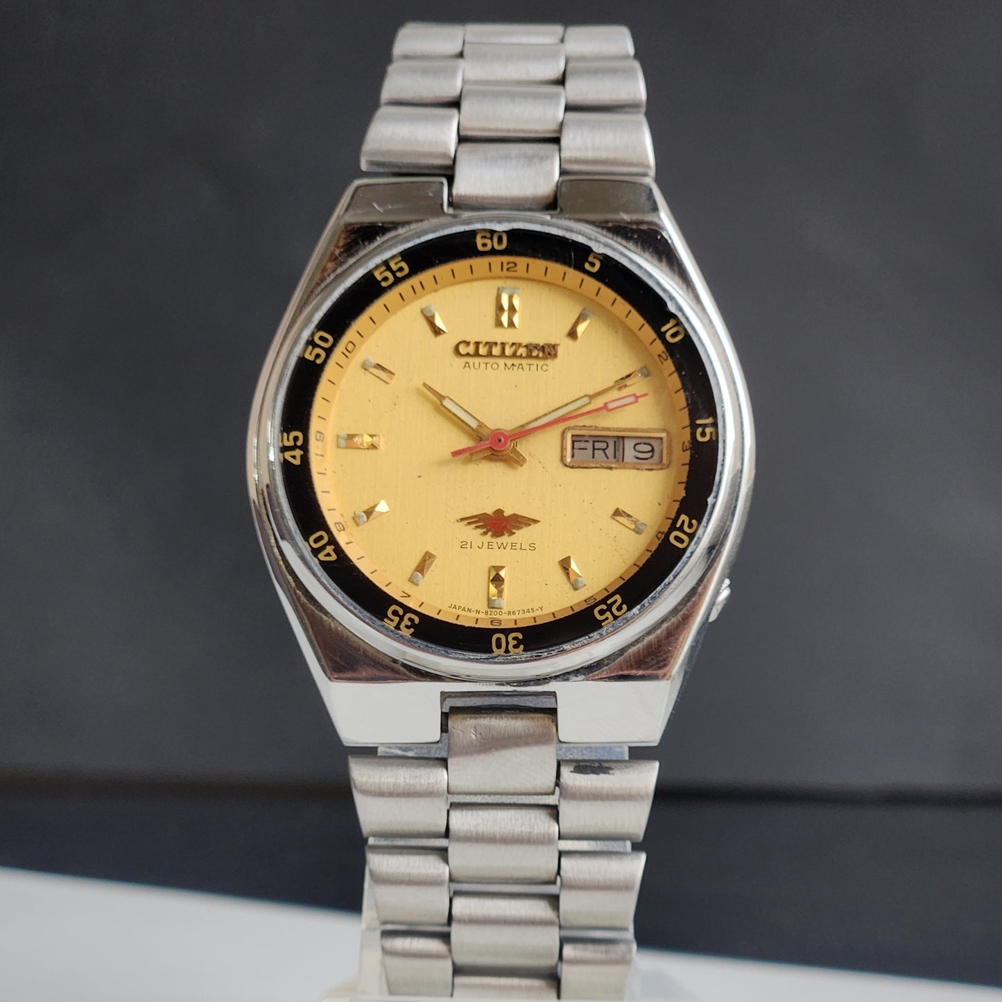 Vintage 1990 Original Citizen Automatic 8200 Golden Face 21 Jewels Day-Date Japanese Men's Wrist Watch ET40