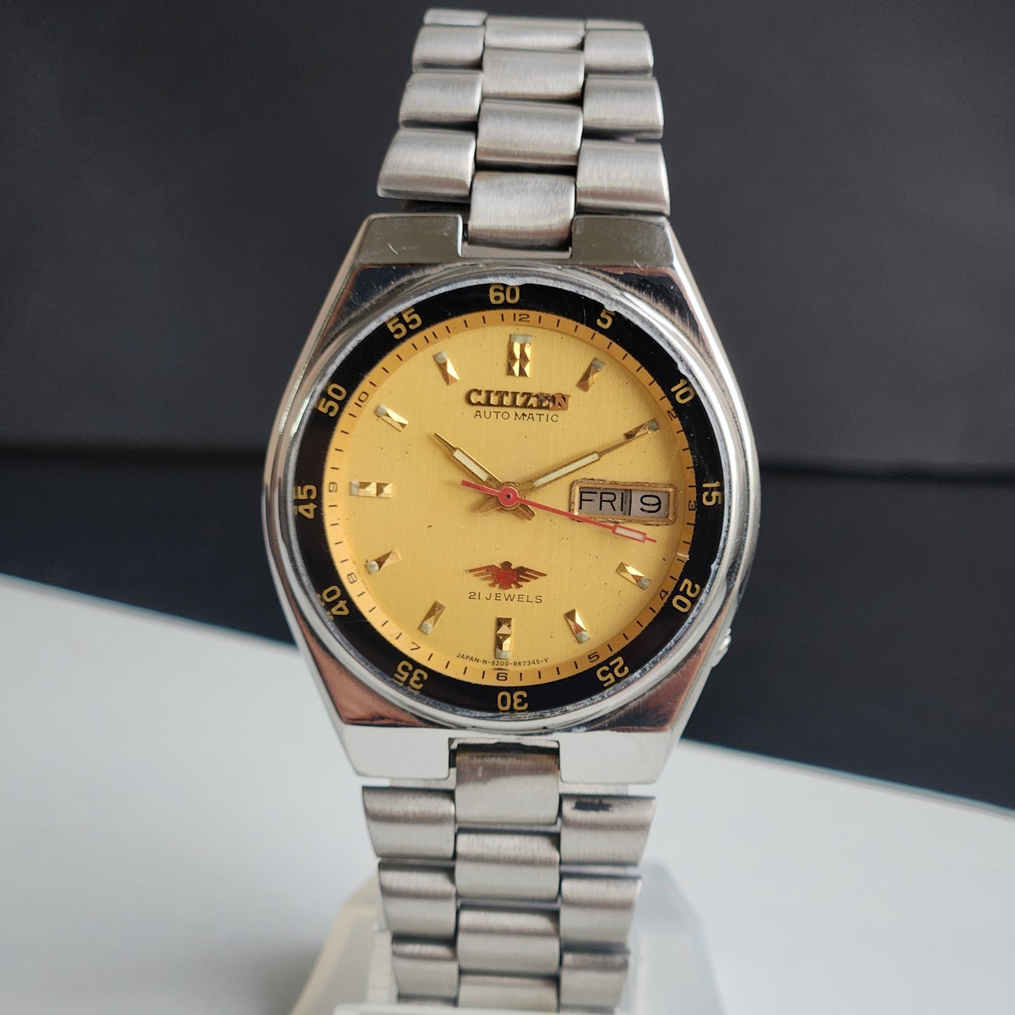 Vintage 1990 Original Citizen Automatic 8200 Golden Face 21 Jewels Day-Date Japanese Men's Wrist Watch ET40