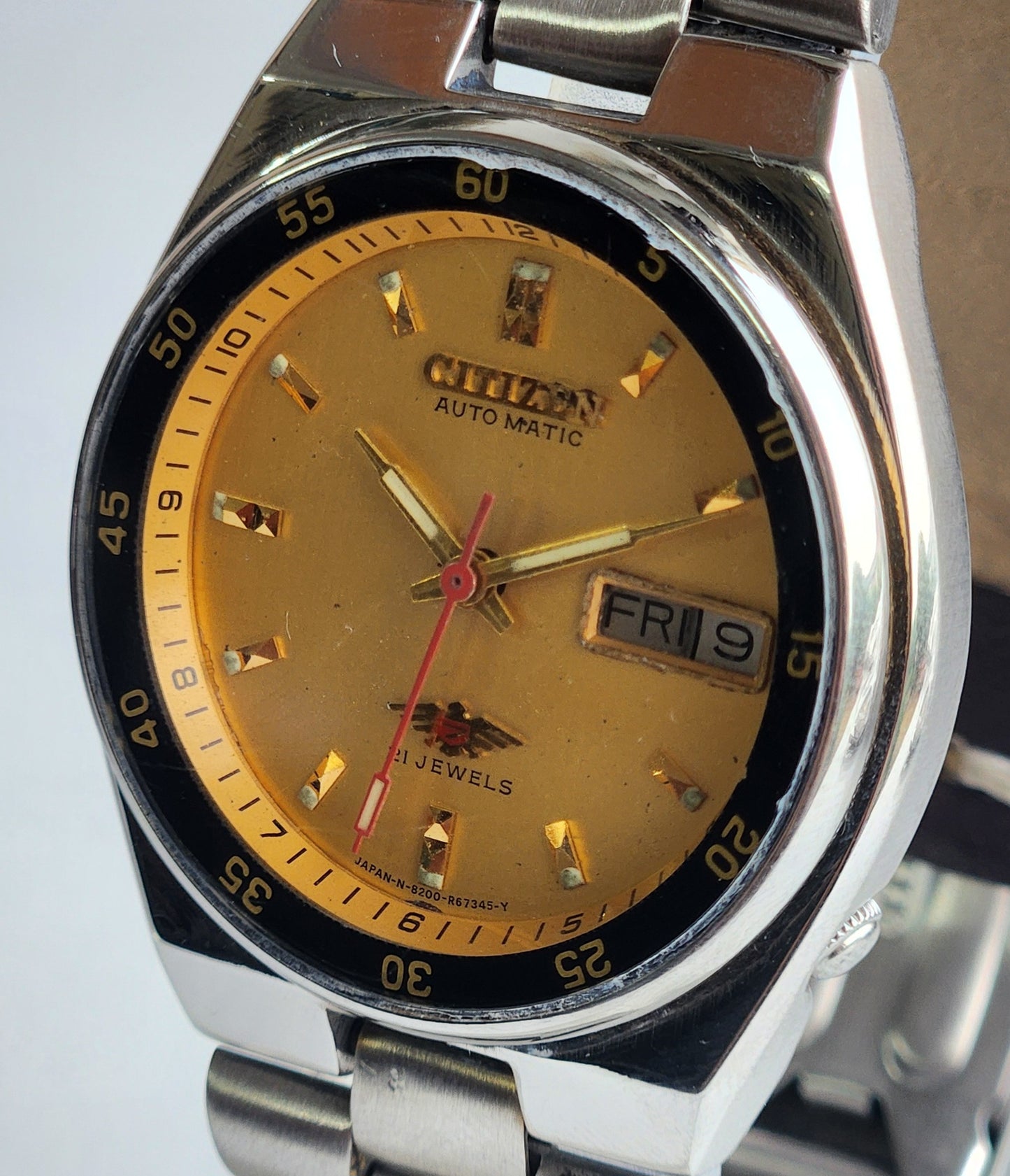 Vintage 1990 Original Citizen Automatic 8200 Golden Face 21 Jewels Day-Date Japanese Men's Wrist Watch ET40