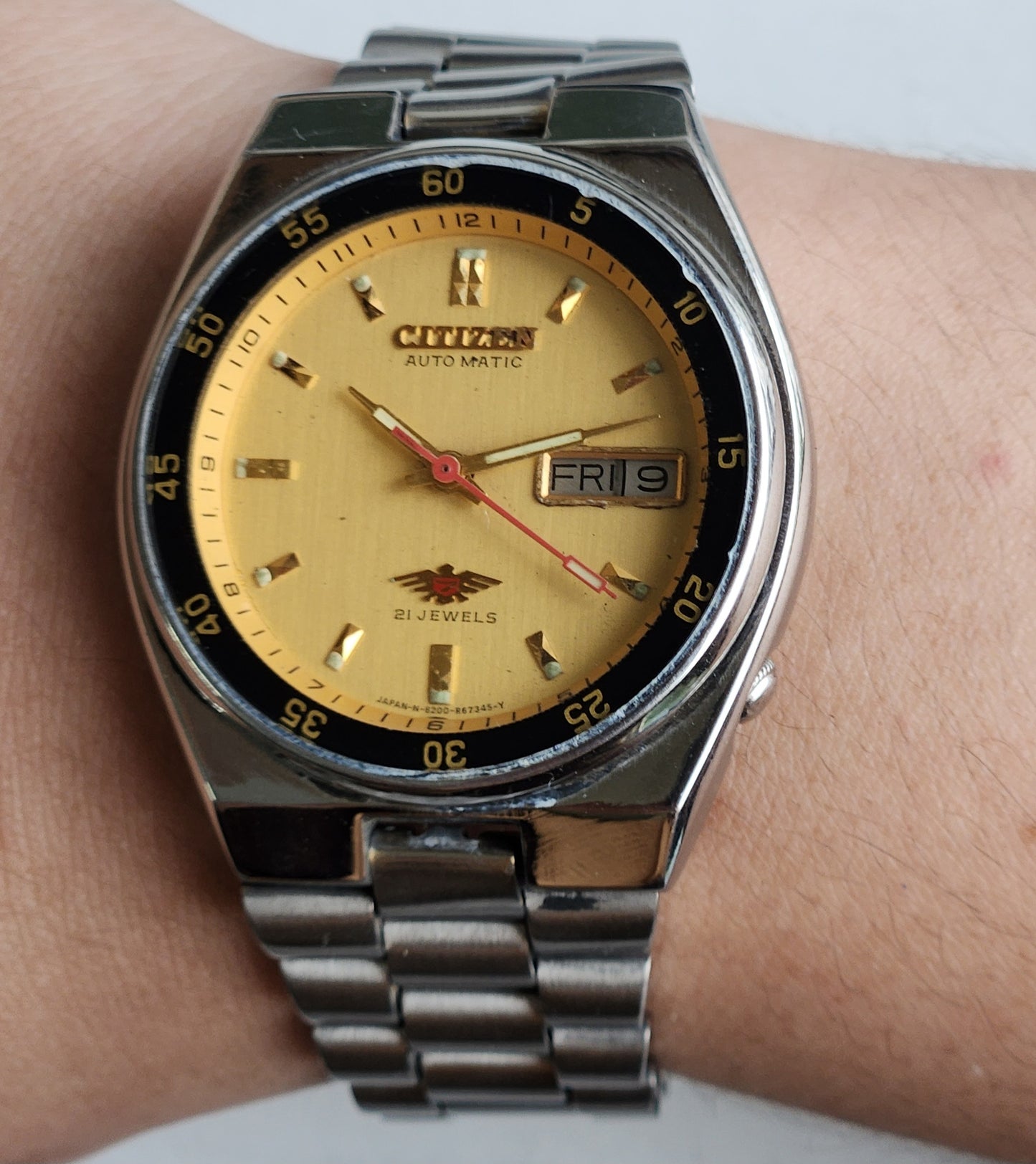 Vintage 1990 Original Citizen Automatic 8200 Golden Face 21 Jewels Day-Date Japanese Men's Wrist Watch ET40