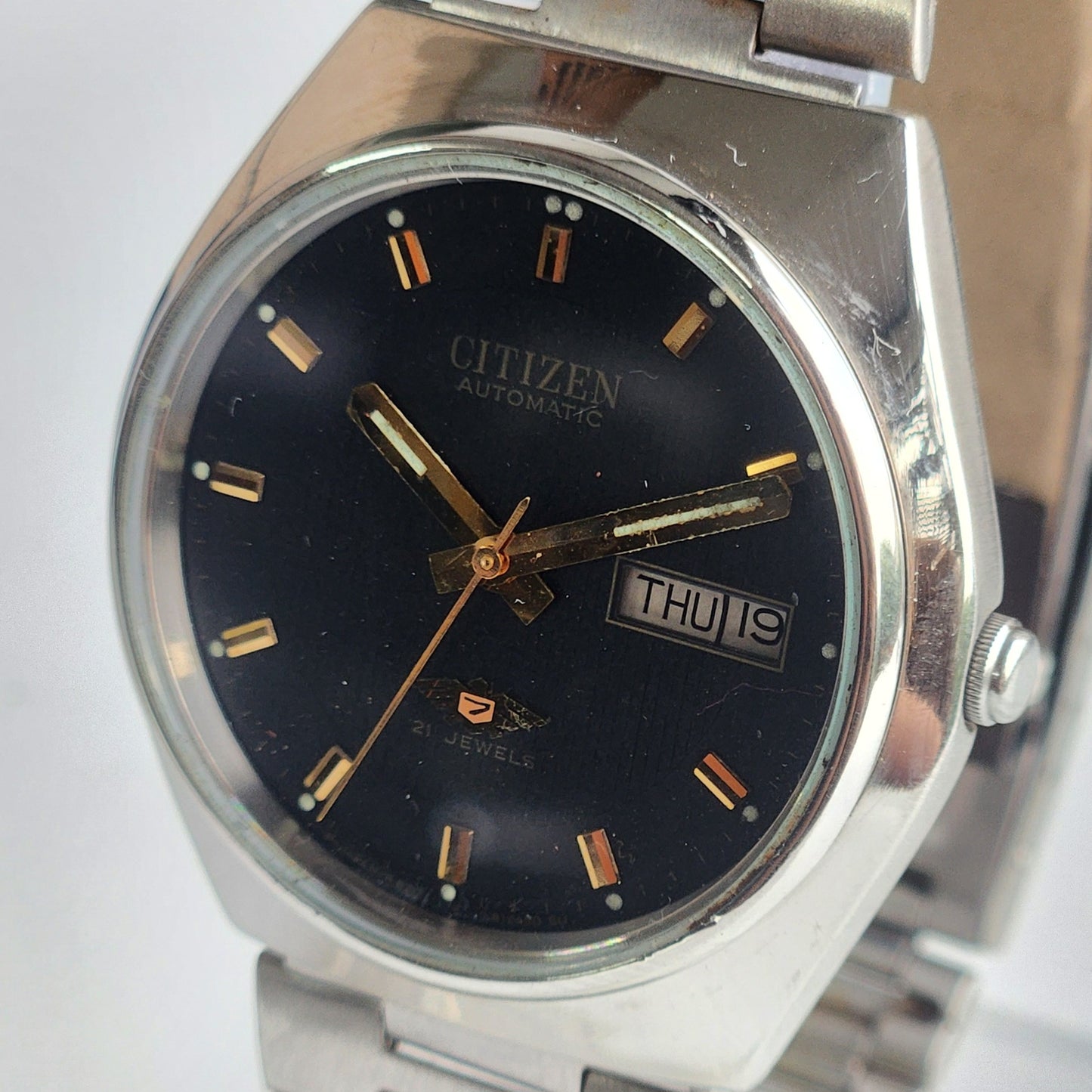 Vintage 1995 Original Citizen Automatic 8200 Balck Face 21 Jewels Day-Date Japanese Men's Wrist Watch ET42