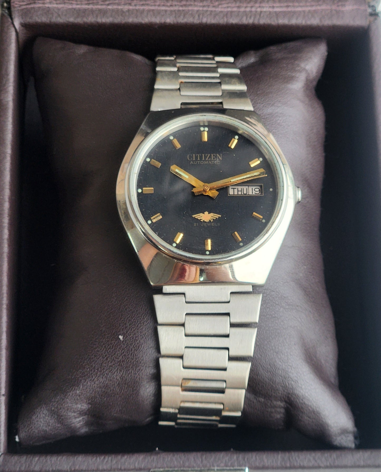 Vintage 1995 Original Citizen Automatic 8200 Balck Face 21 Jewels Day-Date Japanese Men's Wrist Watch ET42