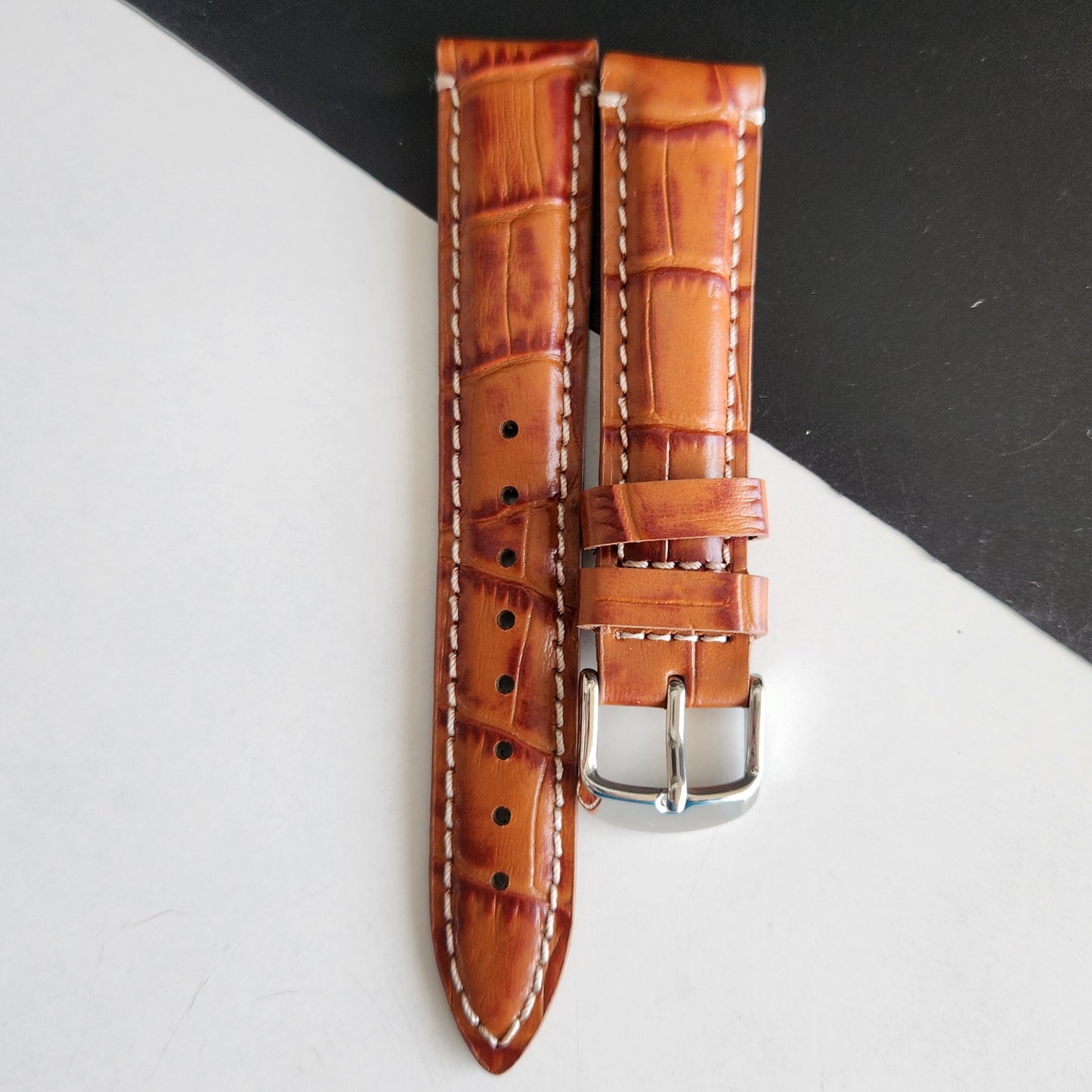18MM Tan Leather Croco Strap for Automatic Mechanical Watches H15