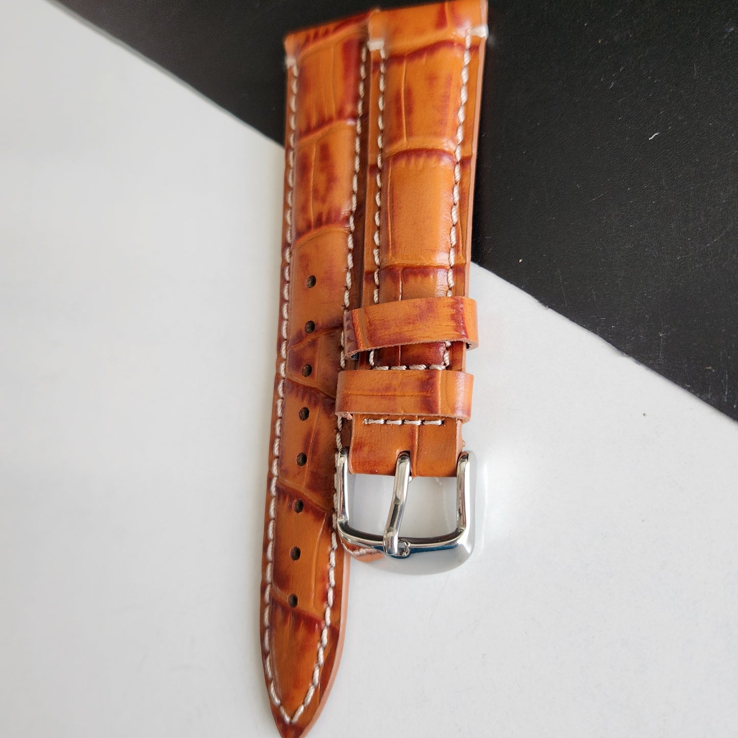 18MM Tan Leather Croco Strap for Automatic Mechanical Watches H15