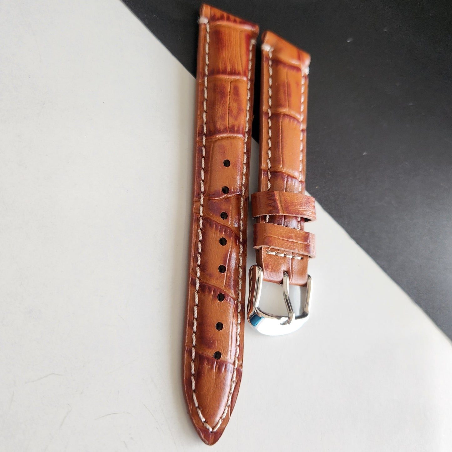 18MM Tan Leather Croco Strap for Automatic Mechanical Watches H15