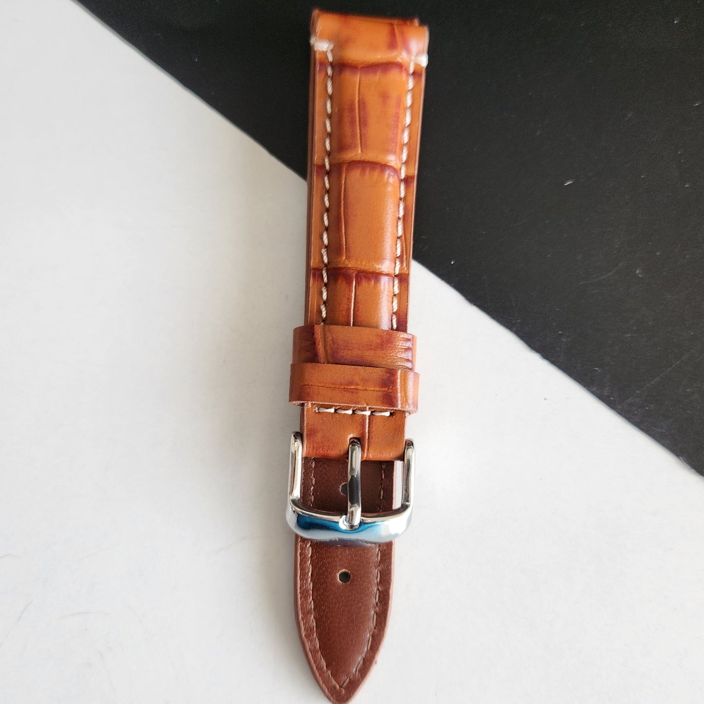 18MM Tan Leather Croco Strap for Automatic Mechanical Watches H15