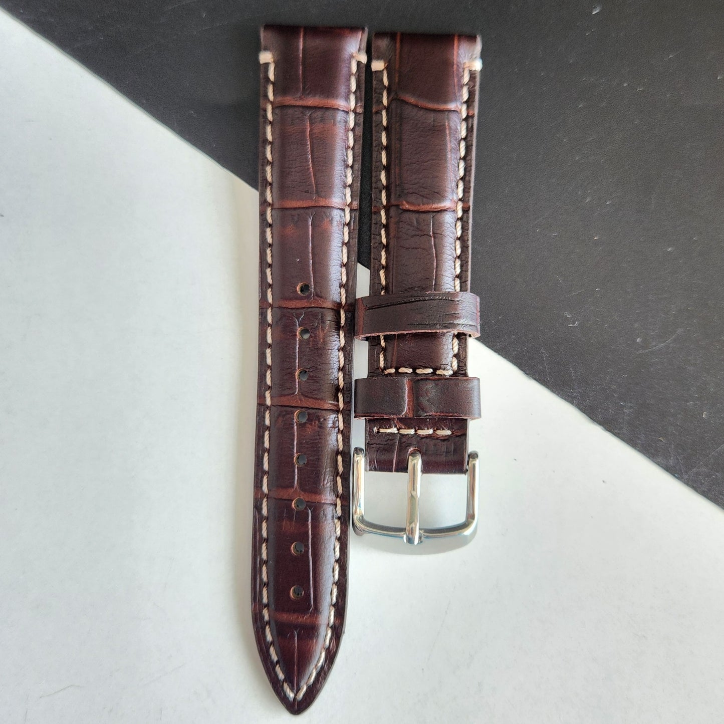 18MM Dark Brown Croco Leather Croco Strap for Automatic Mechanical Watches H18