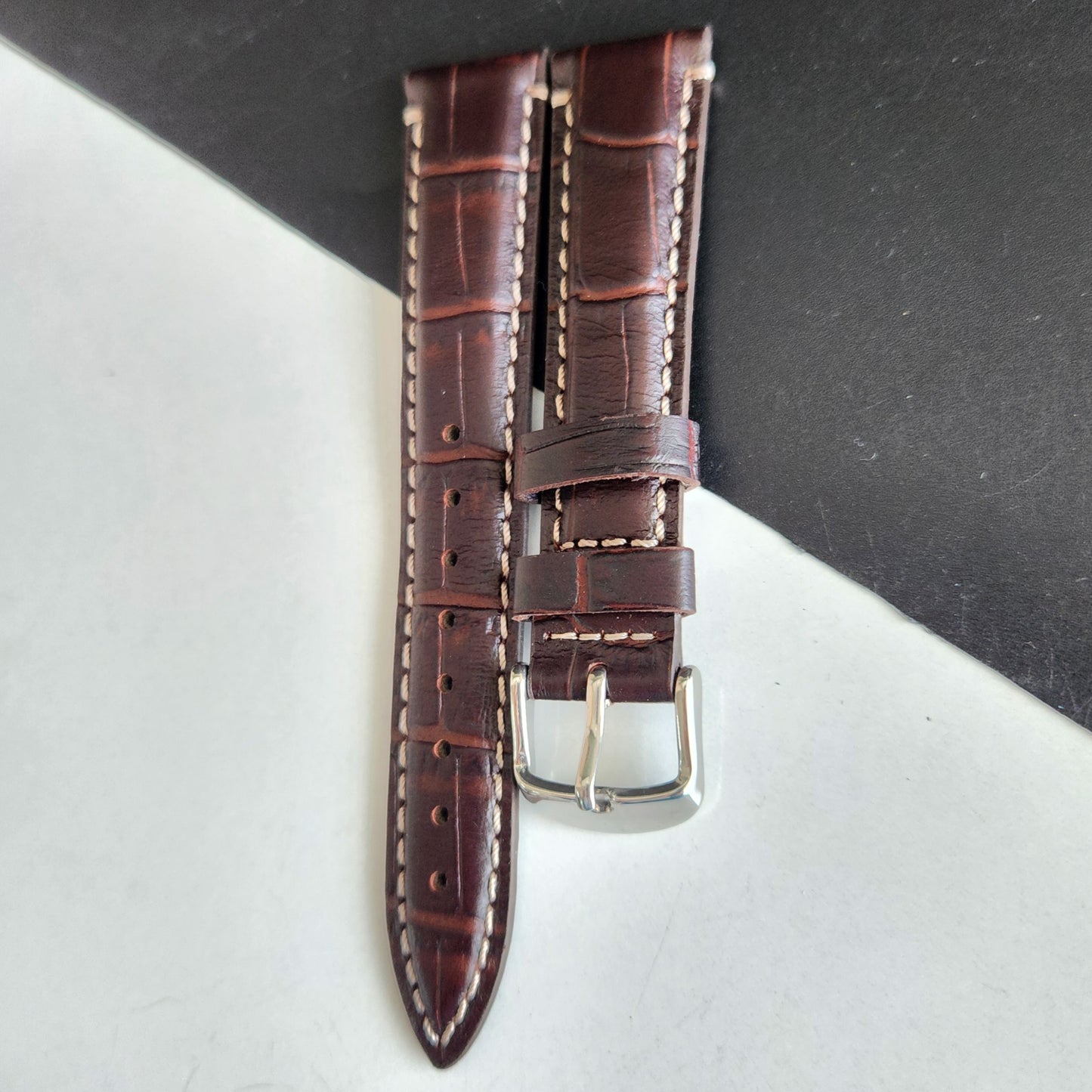 18MM Dark Brown Croco Leather Croco Strap for Automatic Mechanical Watches H18
