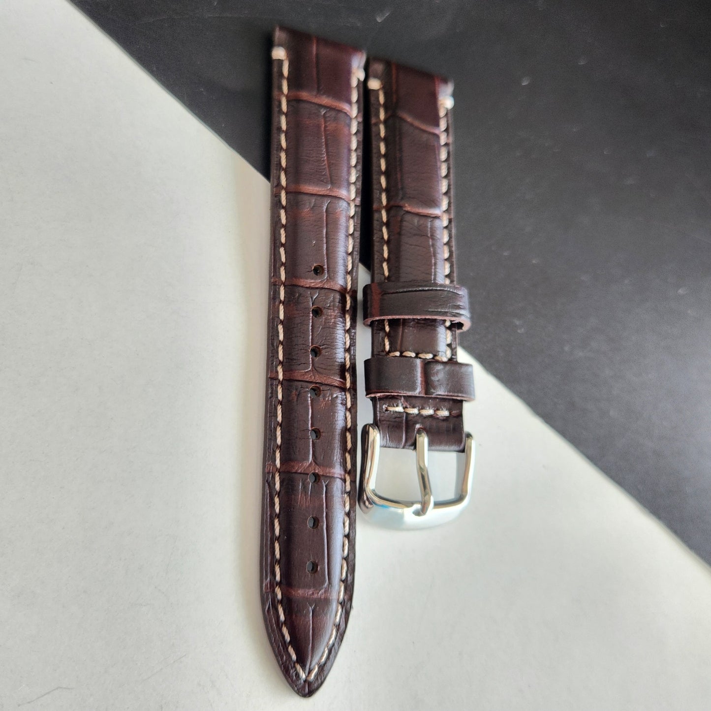 18MM Dark Brown Croco Leather Croco Strap for Automatic Mechanical Watches H18