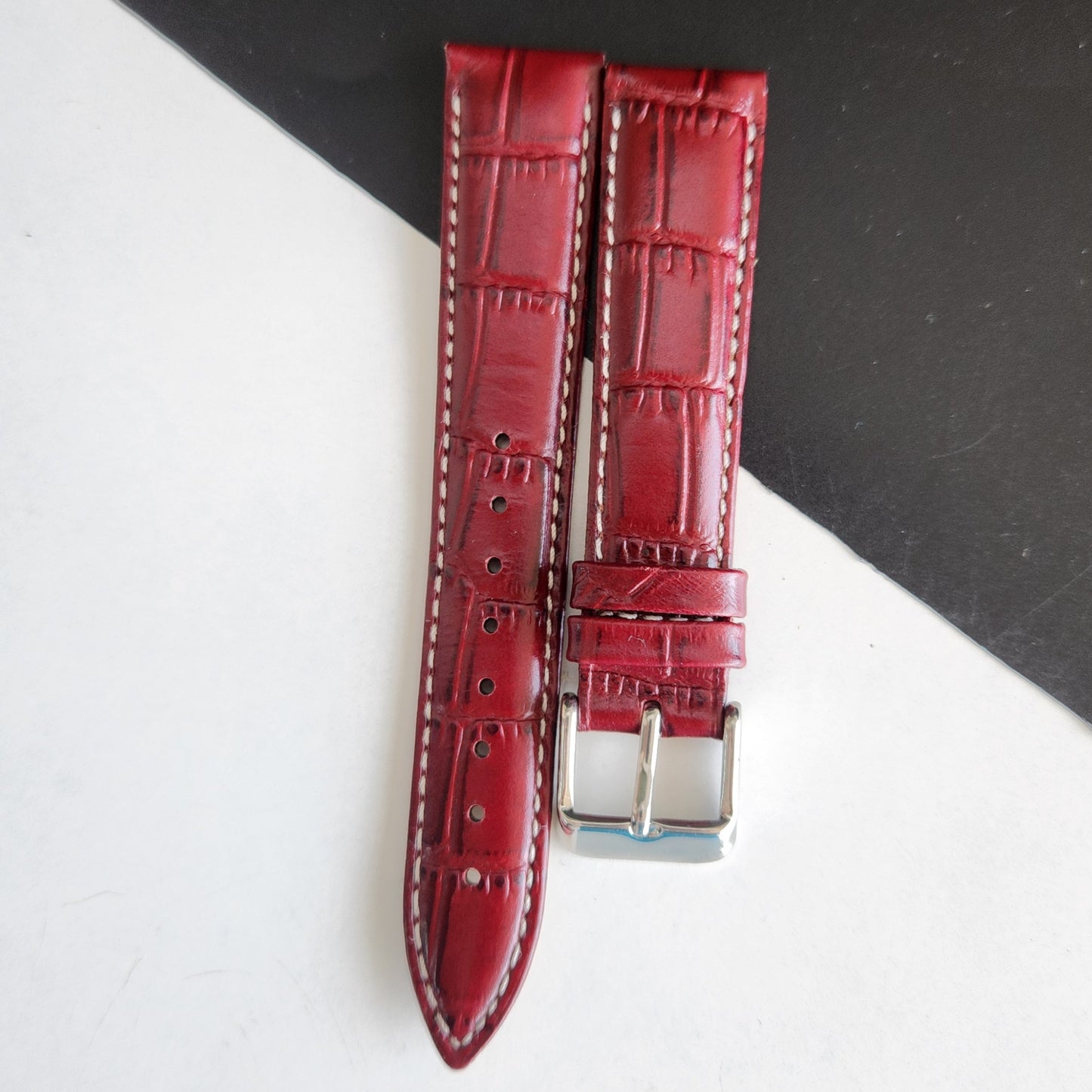 18MM Red Croco Leather Strap for Automatic Mechanical Watches H19