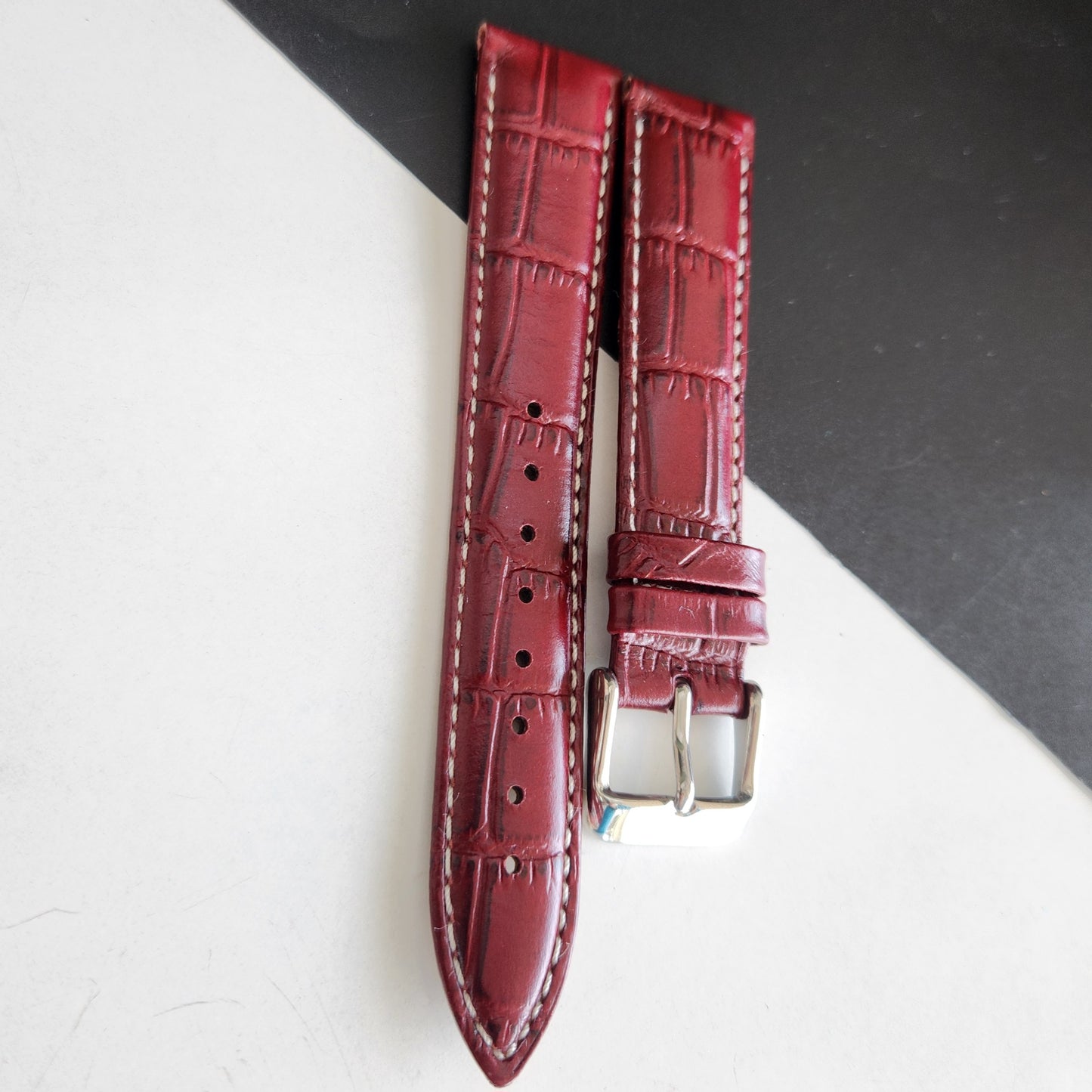 18MM Red Croco Leather Strap for Automatic Mechanical Watches H19