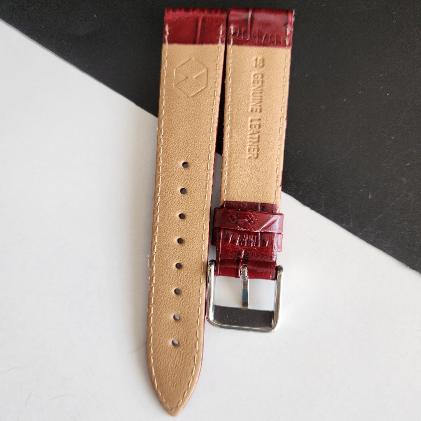 18MM Red Croco Leather Strap for Automatic Mechanical Watches H19