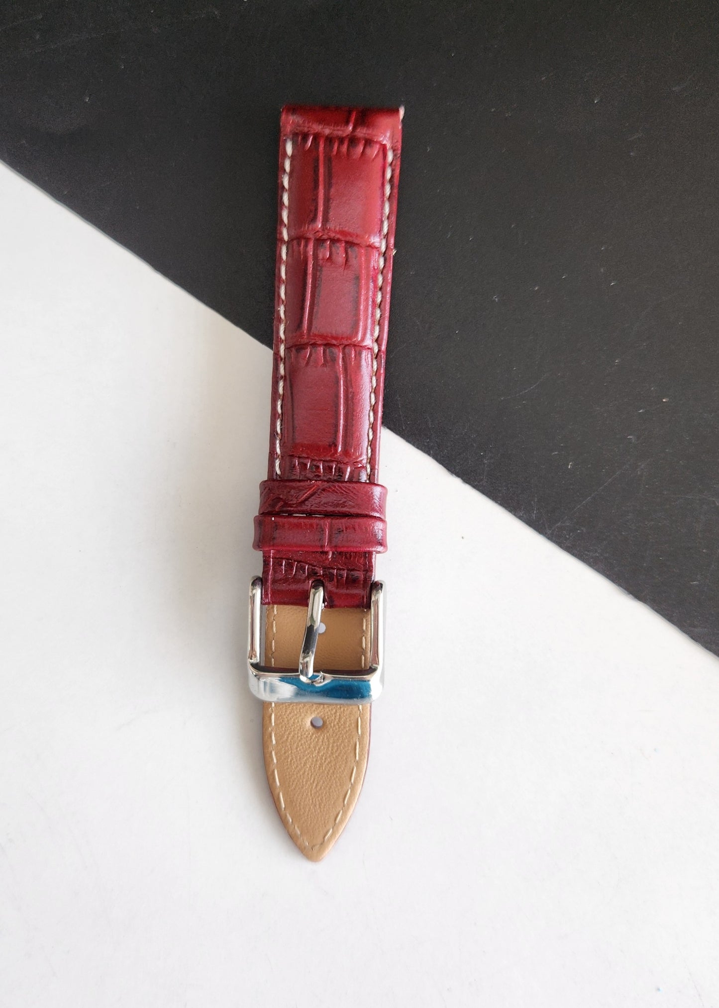 18MM Red Croco Leather Strap for Automatic Mechanical Watches H19