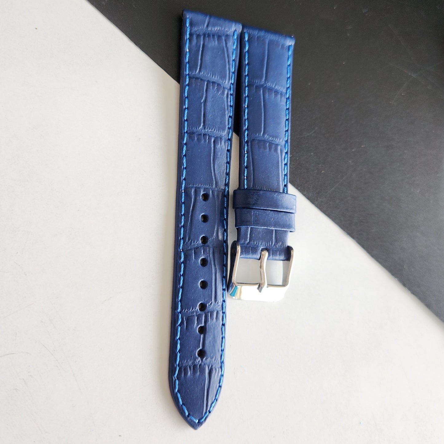 18MM Blue Leather Croco Strap for Automatic Mechanical Watches H22