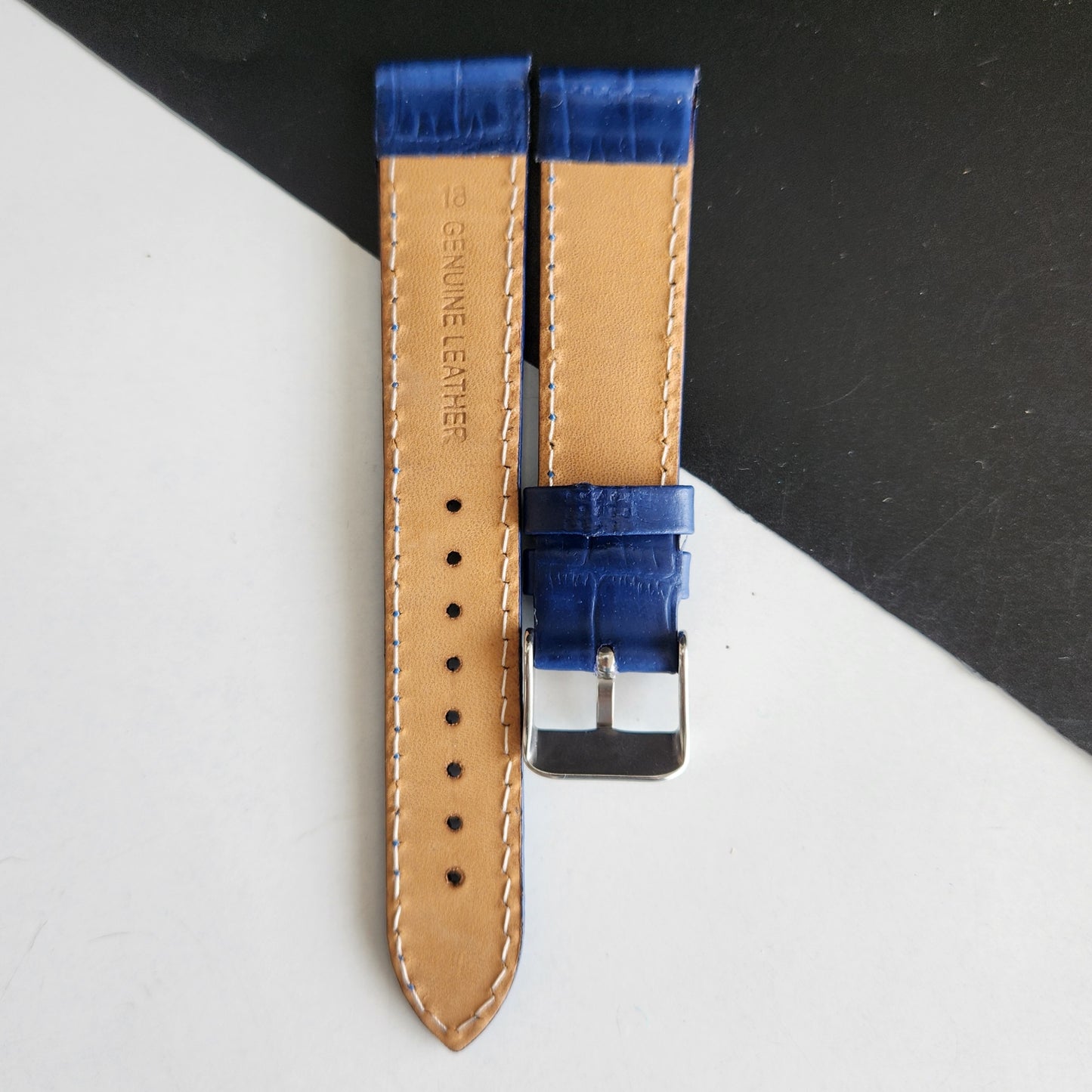 18MM Blue Leather Croco Strap for Automatic Mechanical Watches H22