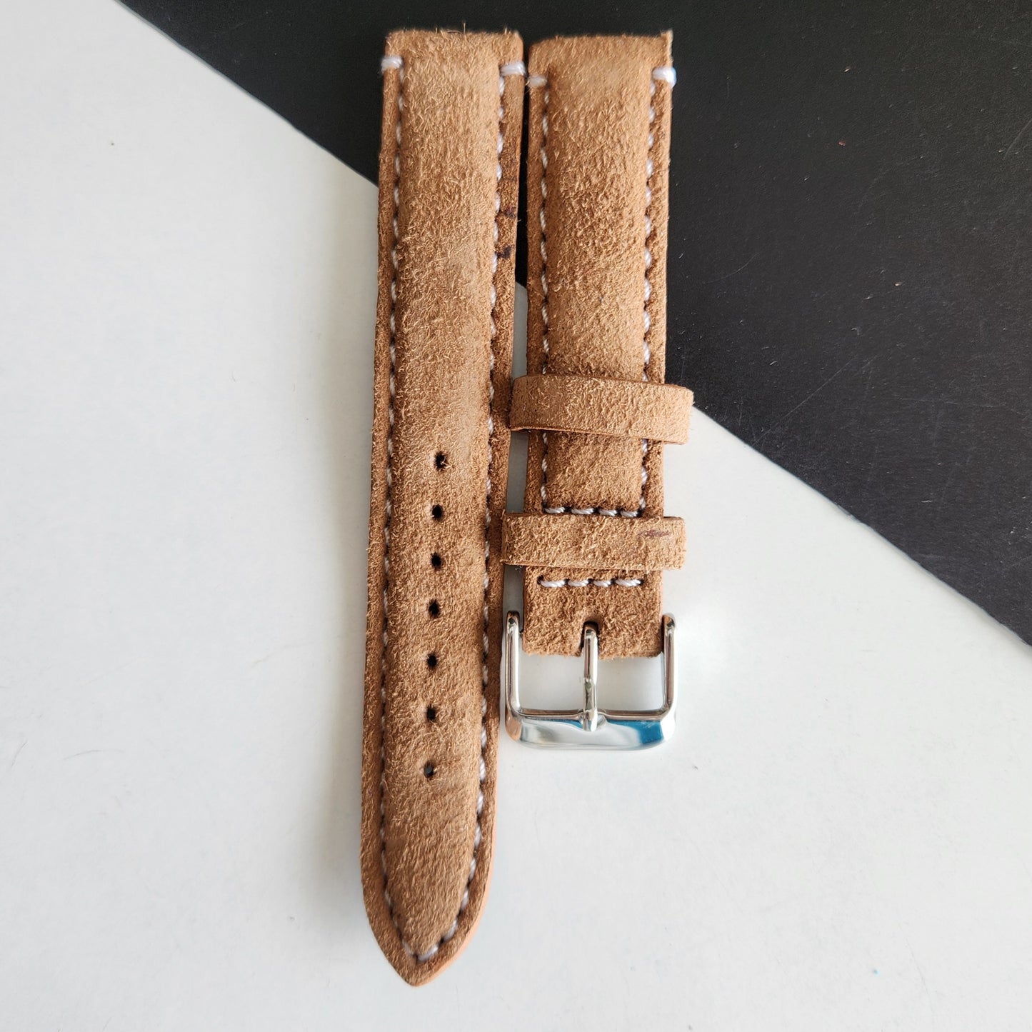 18MM Tan Suede Leather Strap for Automatic Mechanical Watches H23
