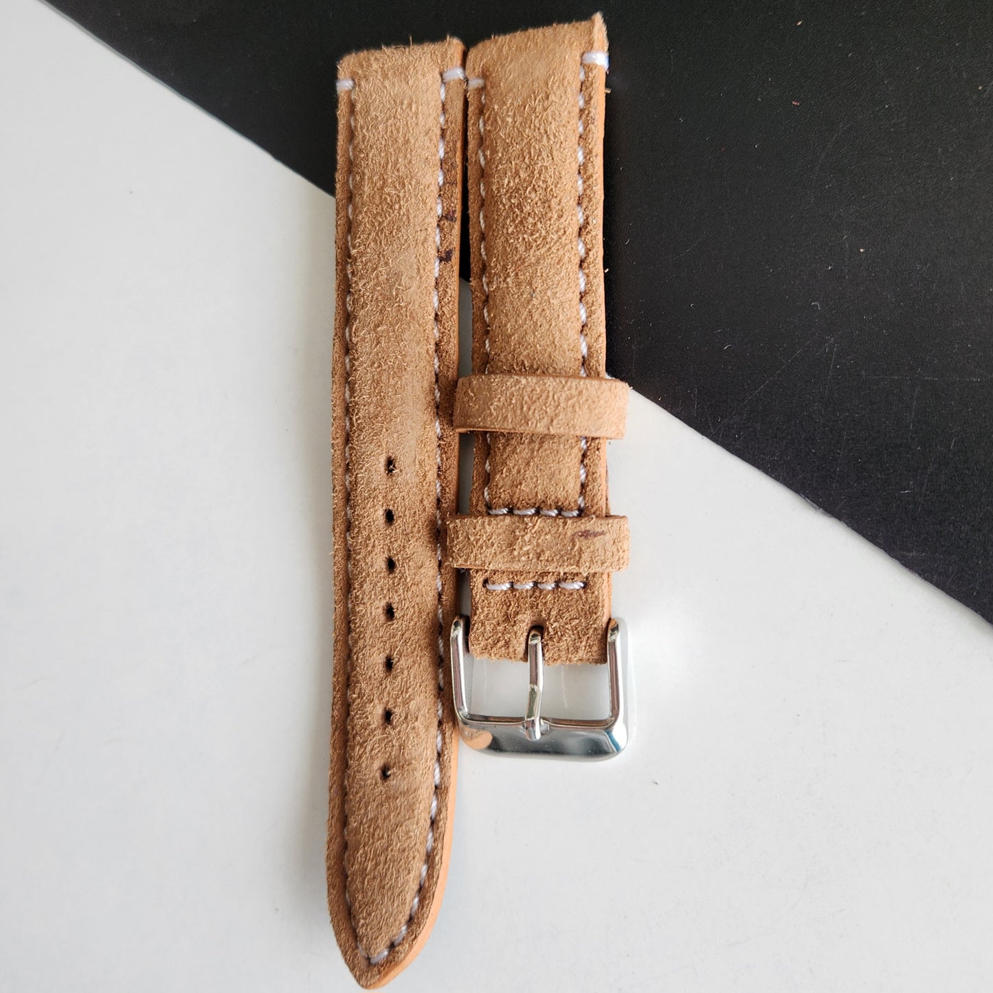 18MM Tan Suede Leather Strap for Automatic Mechanical Watches H23