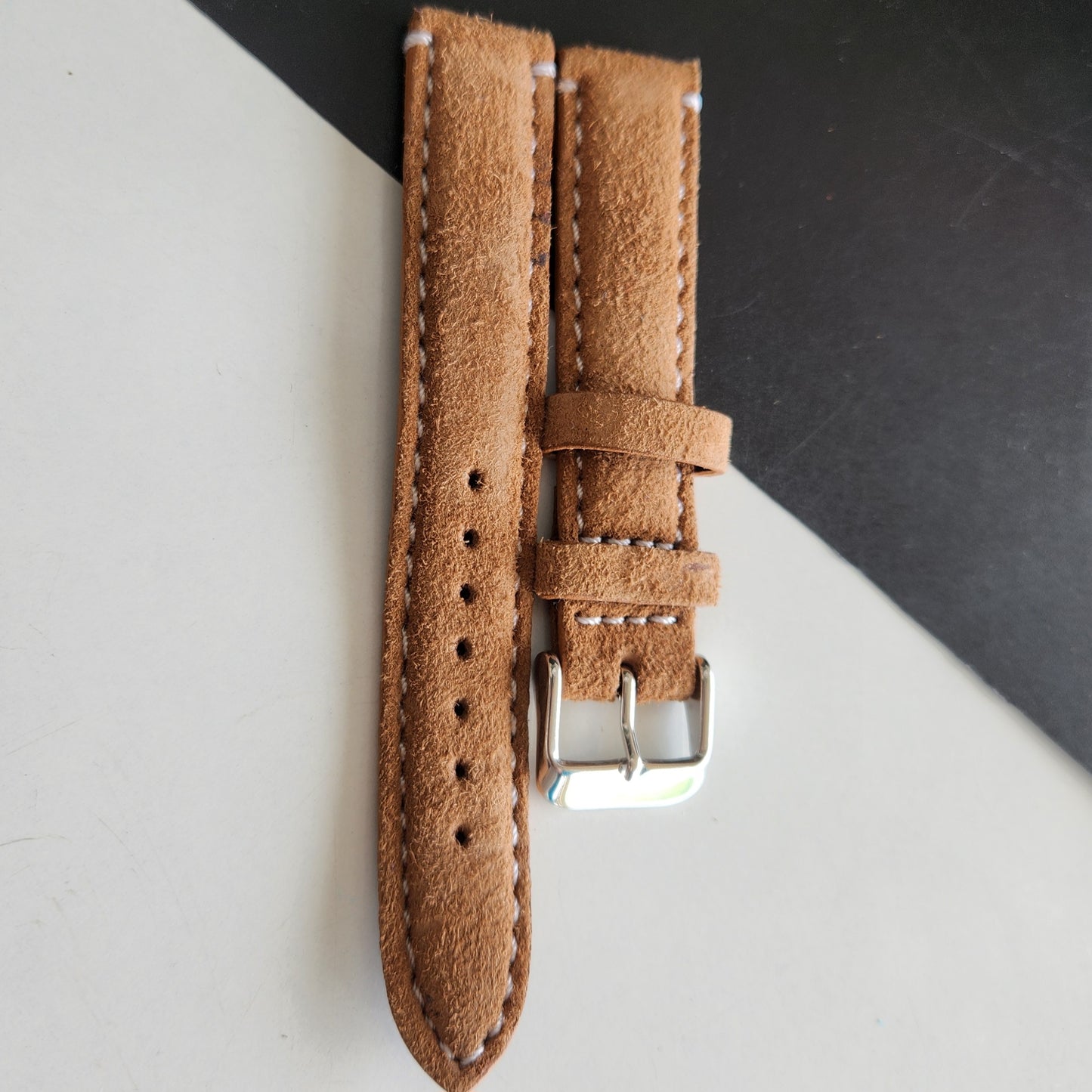 18MM Tan Suede Leather Strap for Automatic Mechanical Watches H23