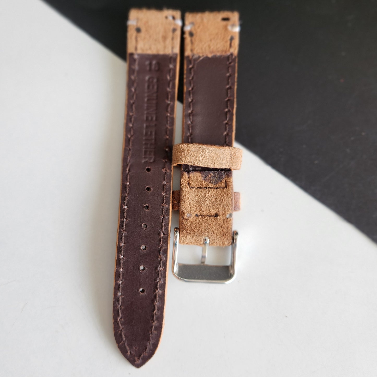 18MM Tan Suede Leather Strap for Automatic Mechanical Watches H23